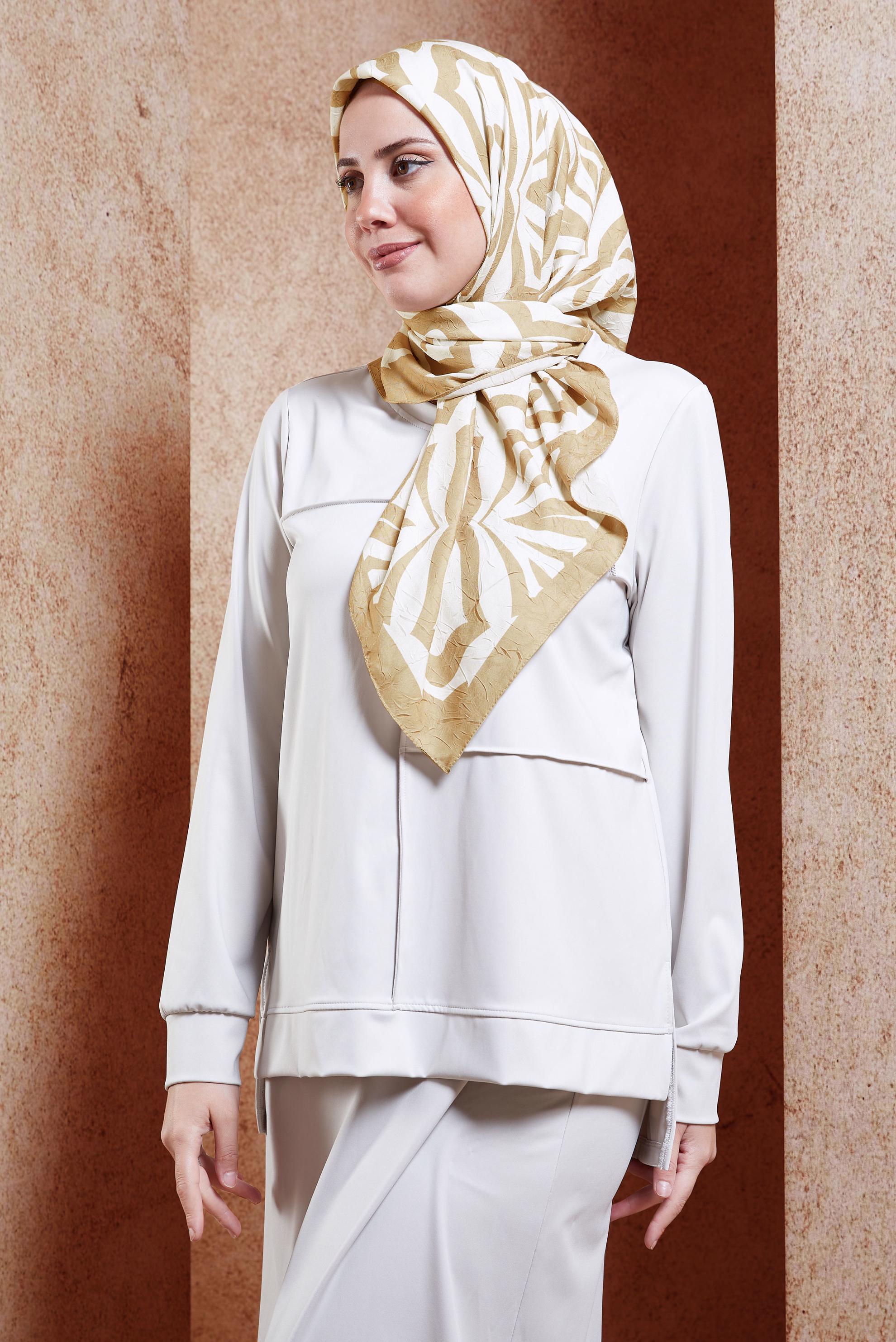 Tesettür giyim BEJ ALVİNA DESENLİ EŞARP 8439