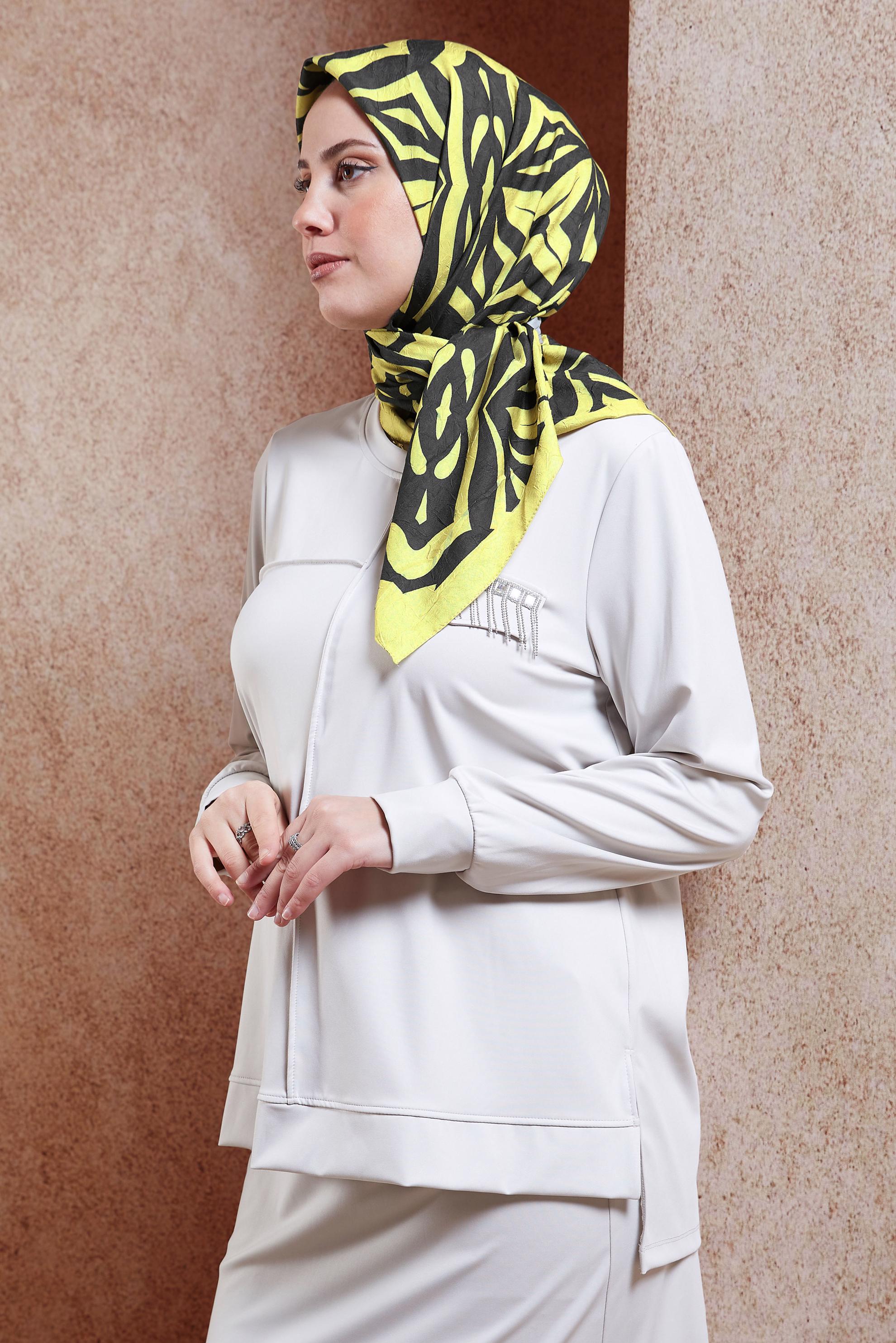 Tesettür giyim SARI ALVİNA DESENLİ EŞARP 8439