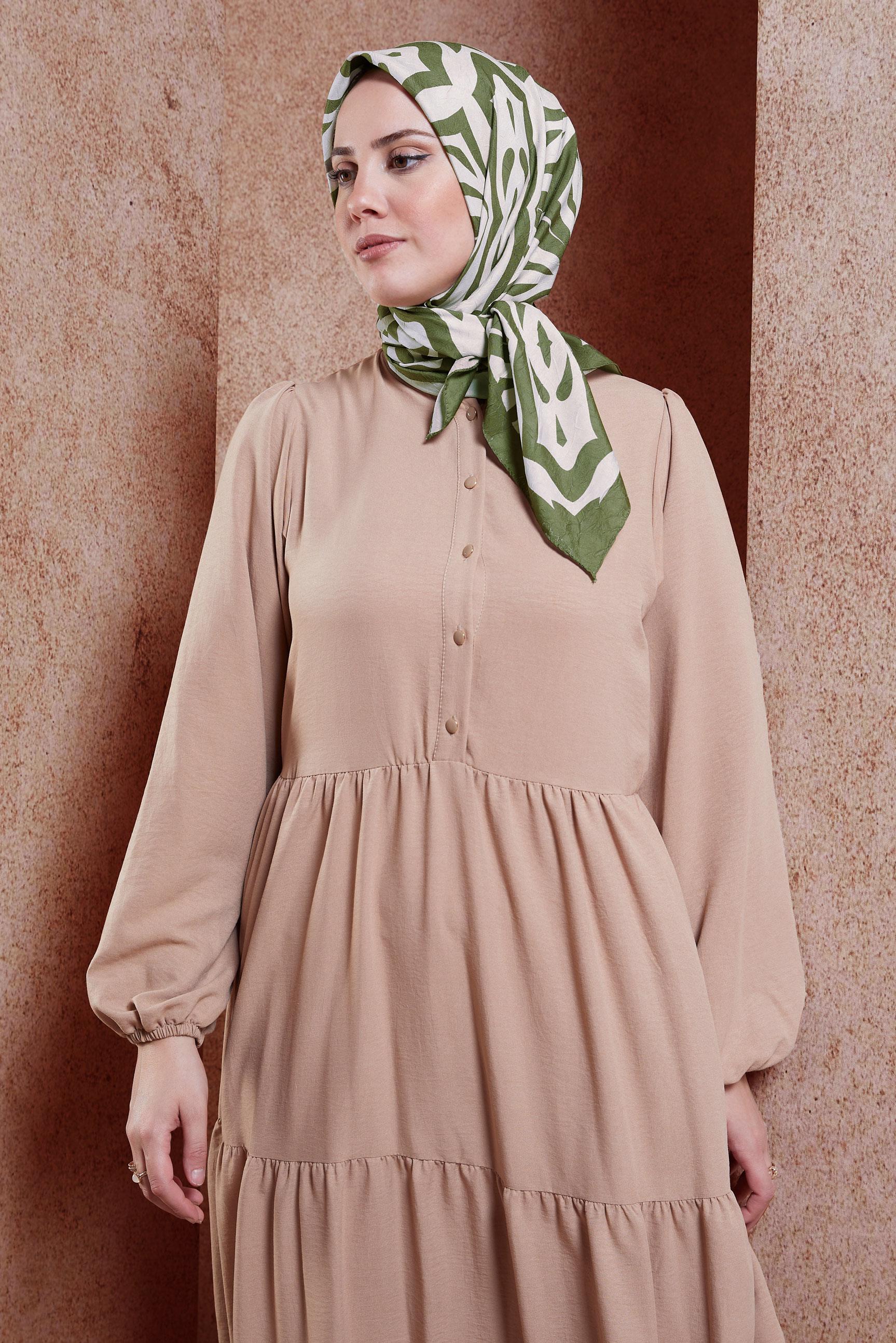 Tesettür giyim HAKİ ALVİNA DESENLİ EŞARP 8439