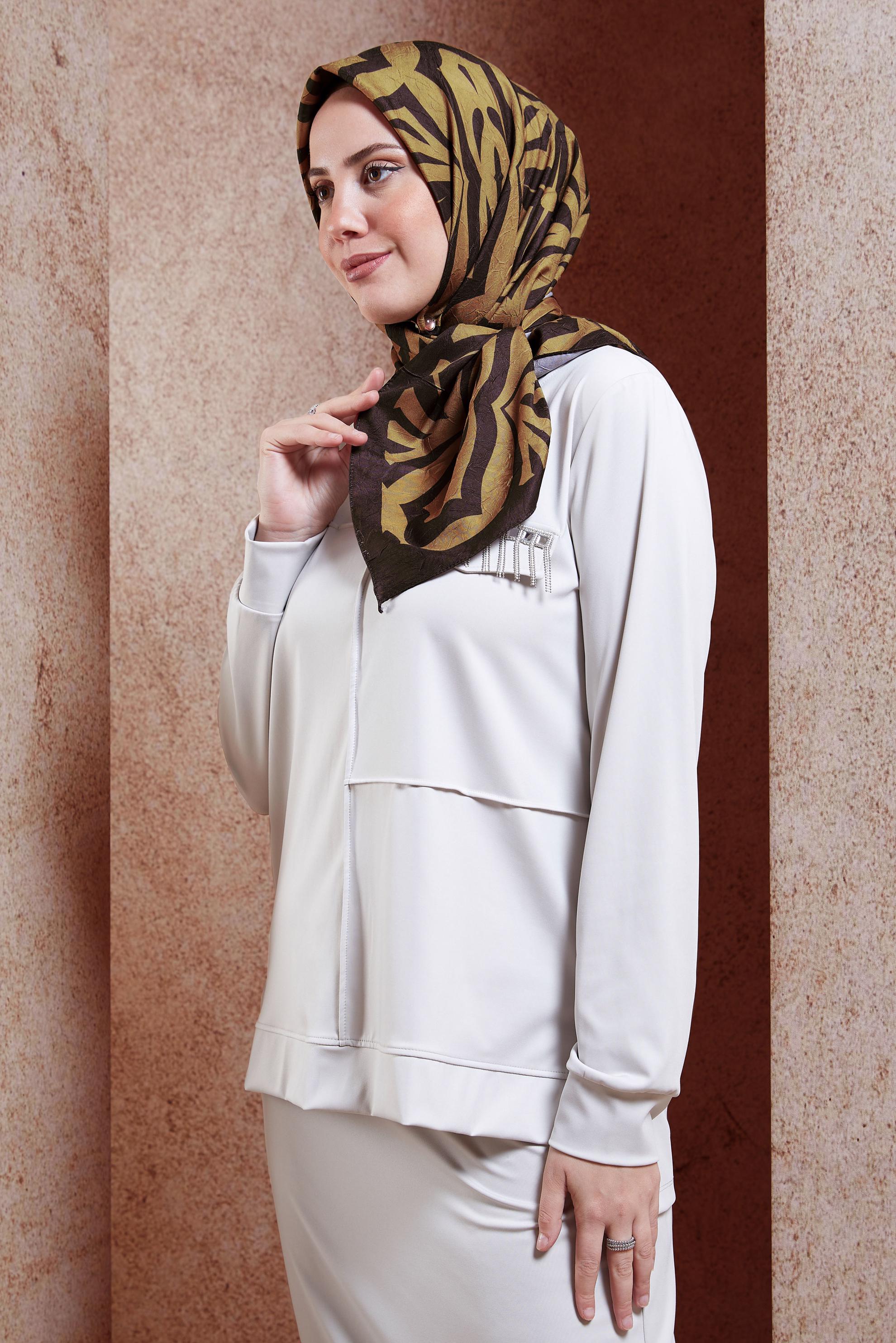 Tesettür giyim KAHVE ALVİNA DESENLİ EŞARP 8439