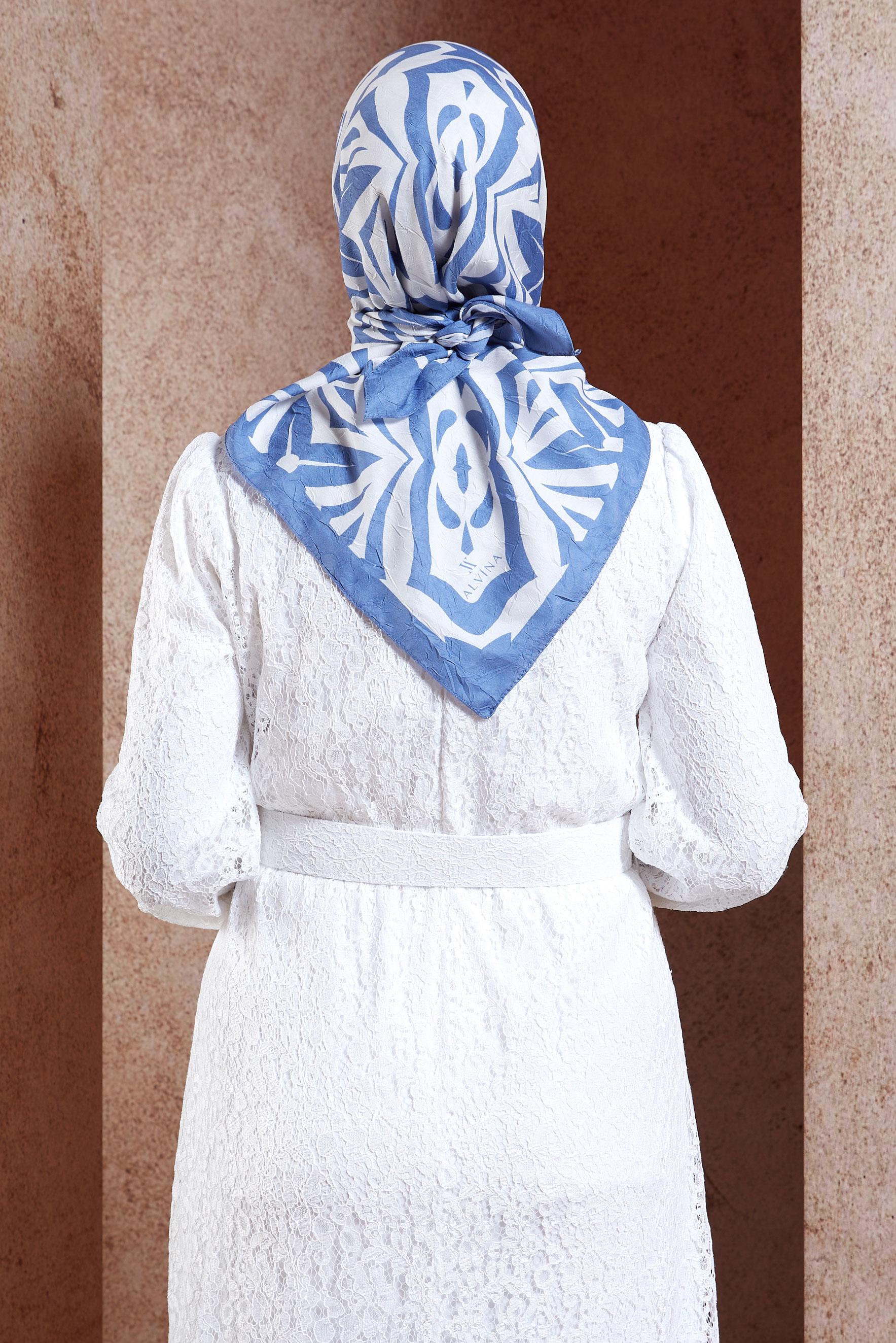 Tesettür giyim MAVİ ALVİNA DESENLİ EŞARP 8439