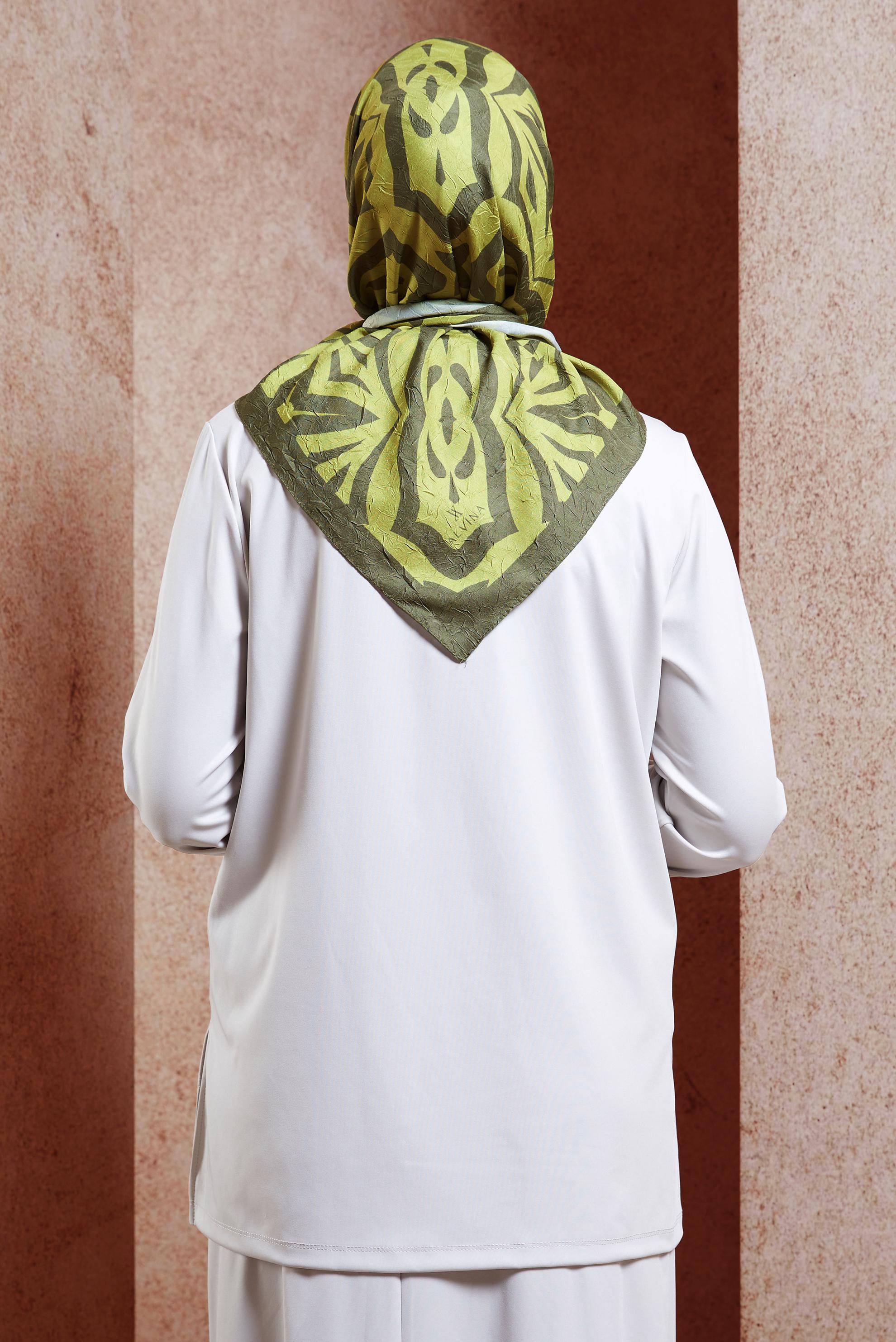 Tesettür giyim YEŞİL ALVİNA DESENLİ EŞARP 8439