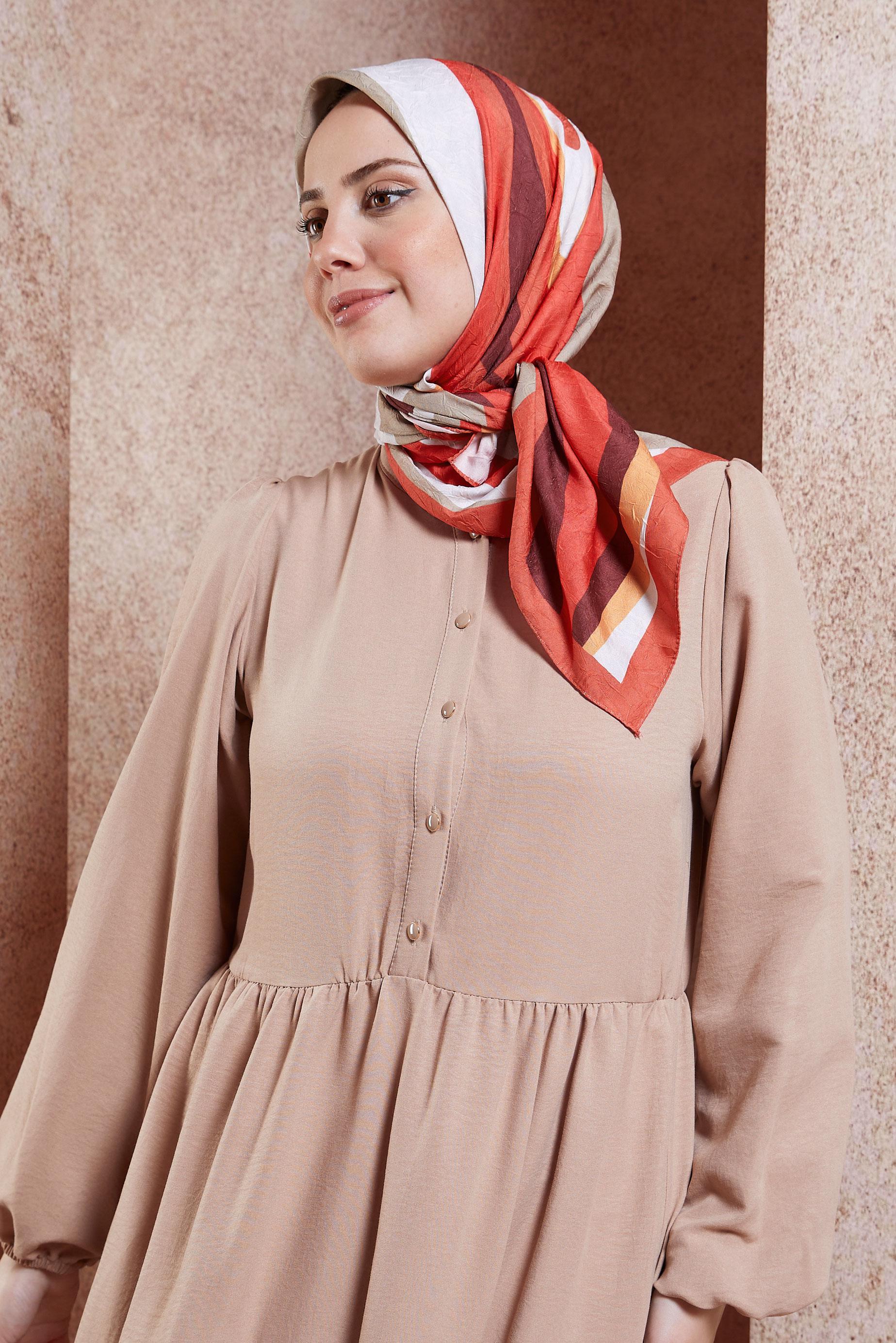 Tesettür giyim KIRMIZI ALVİNA GEOMETRİK DESEN EŞARP 8440 