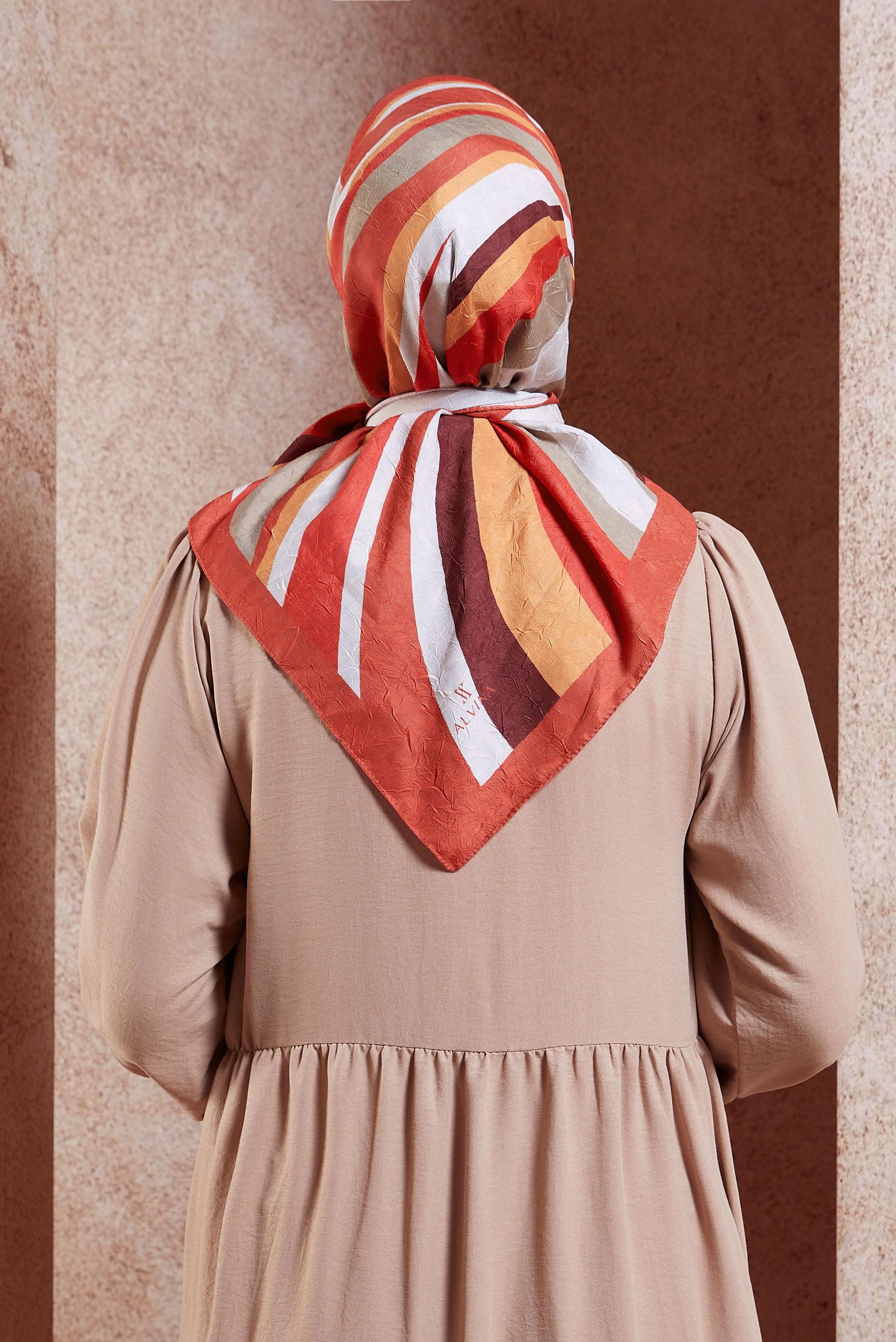 Tesettür giyim KIRMIZI ALVİNA GEOMETRİK DESEN EŞARP 8440 