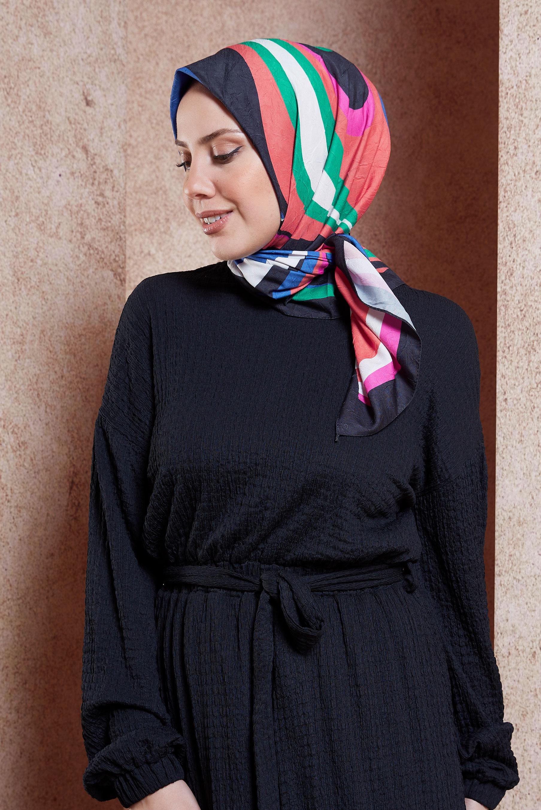 Tesettür giyim SİYAH ALVİNA GEOMETRİK DESEN EŞARP 8440 