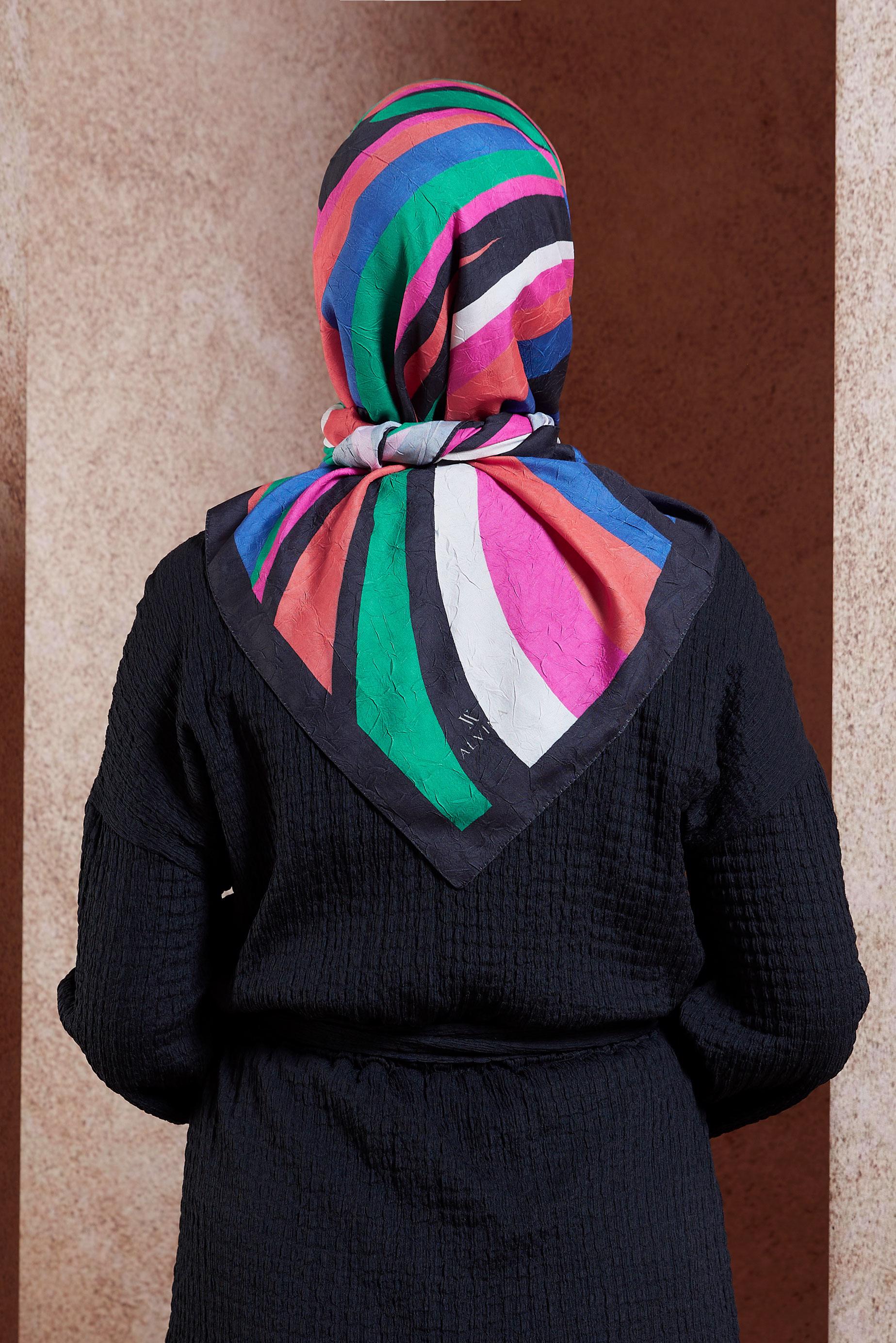 Tesettür giyim SİYAH ALVİNA GEOMETRİK DESEN EŞARP 8440 