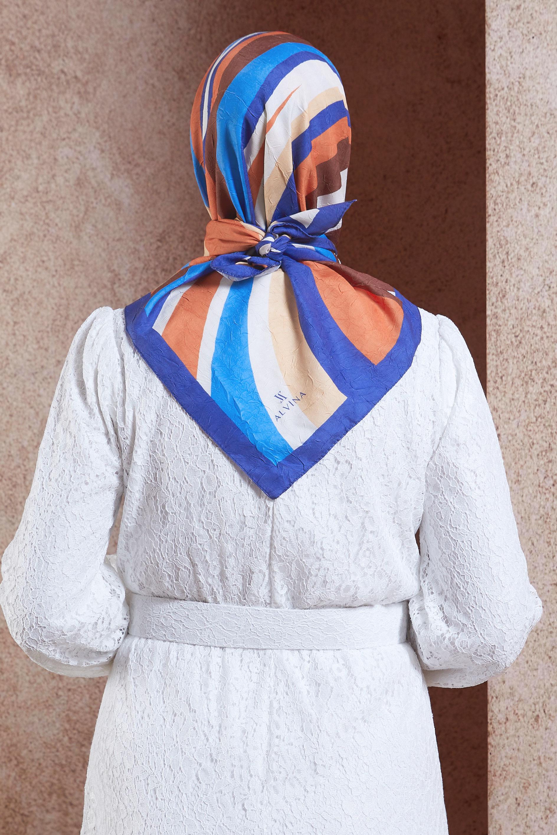 Tesettür giyim LACİVERT ALVİNA GEOMETRİK DESEN EŞARP 8440 