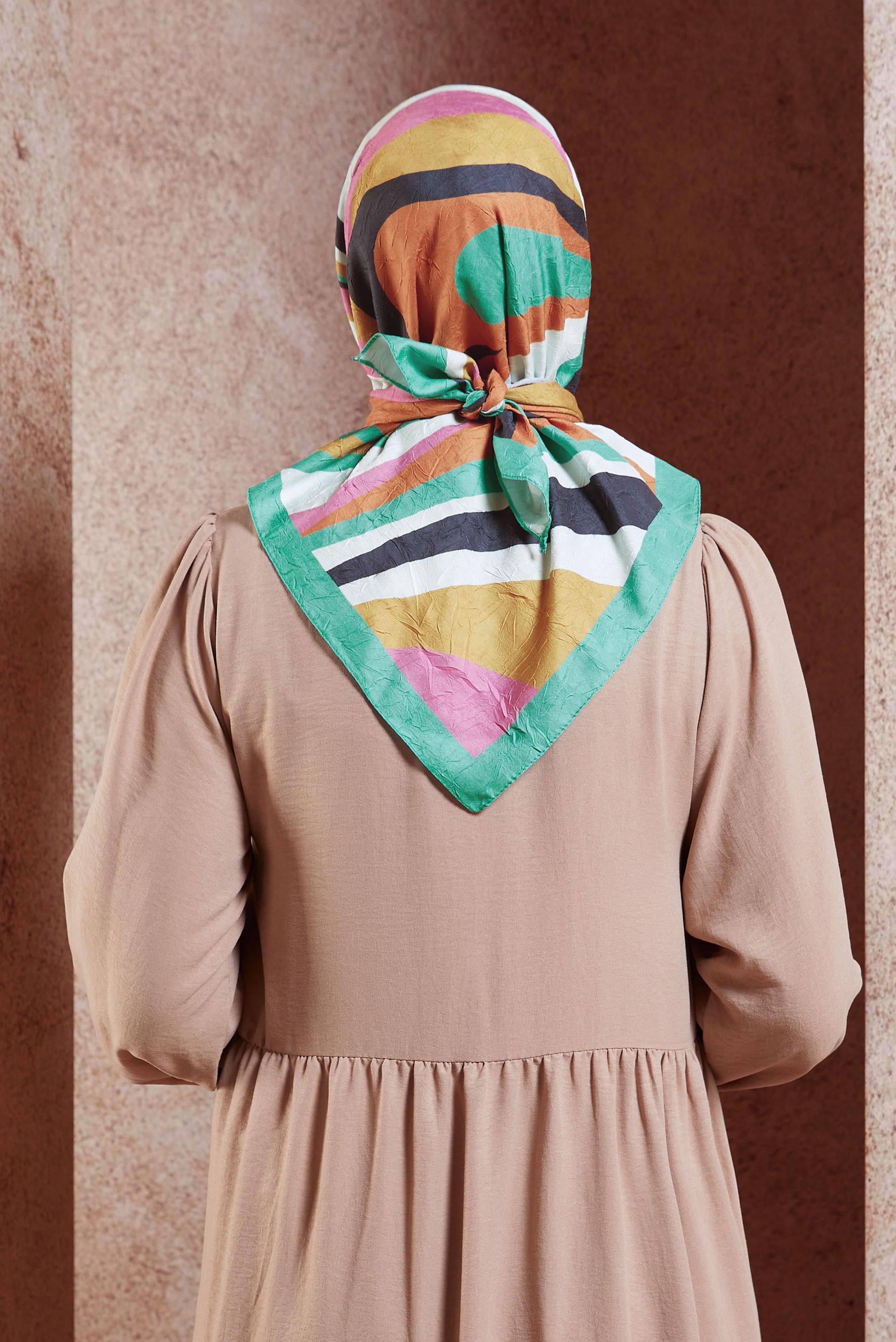 Tesettür giyim YEŞİL ALVİNA GEOMETRİK DESEN EŞARP 8440 