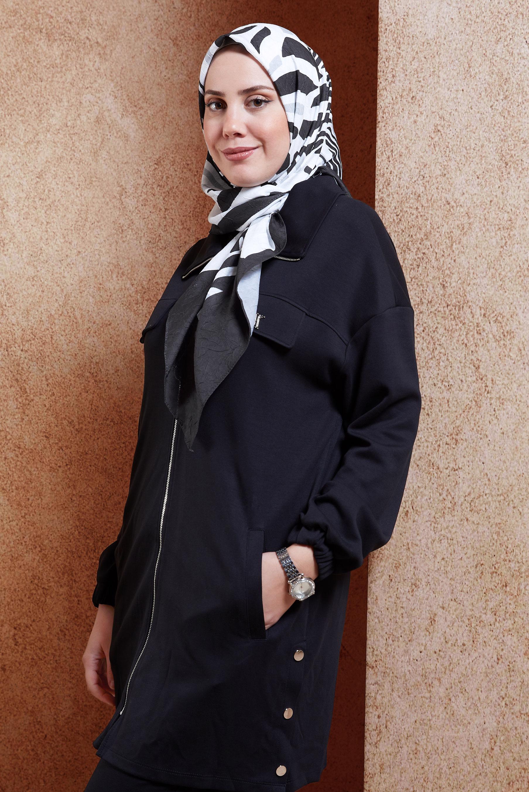 Tesettür giyim SİYAH ALVİNA DESENLİ EŞARP 8441