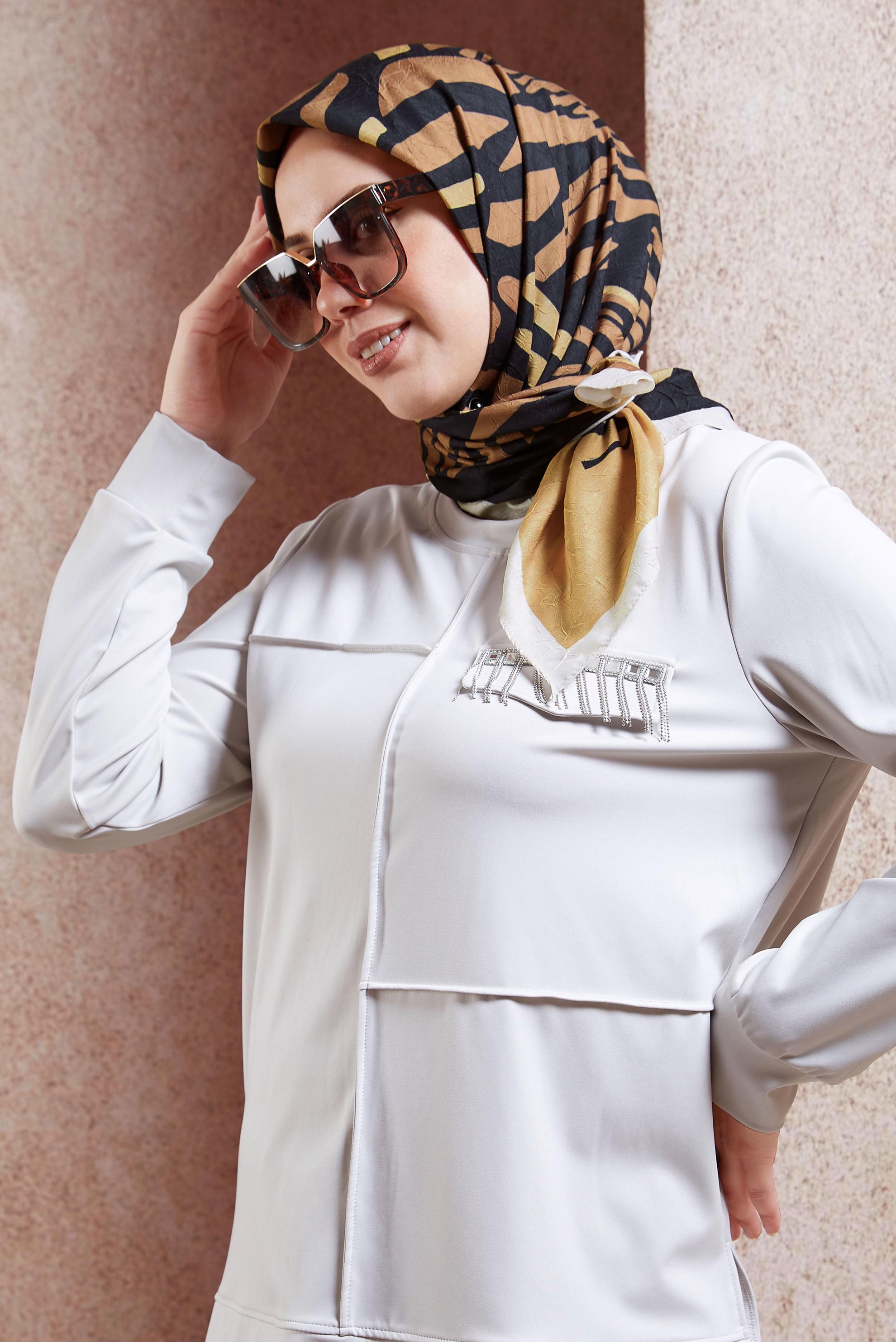 Tesettür giyim KAHVE ALVİNA DESENLİ EŞARP 8441