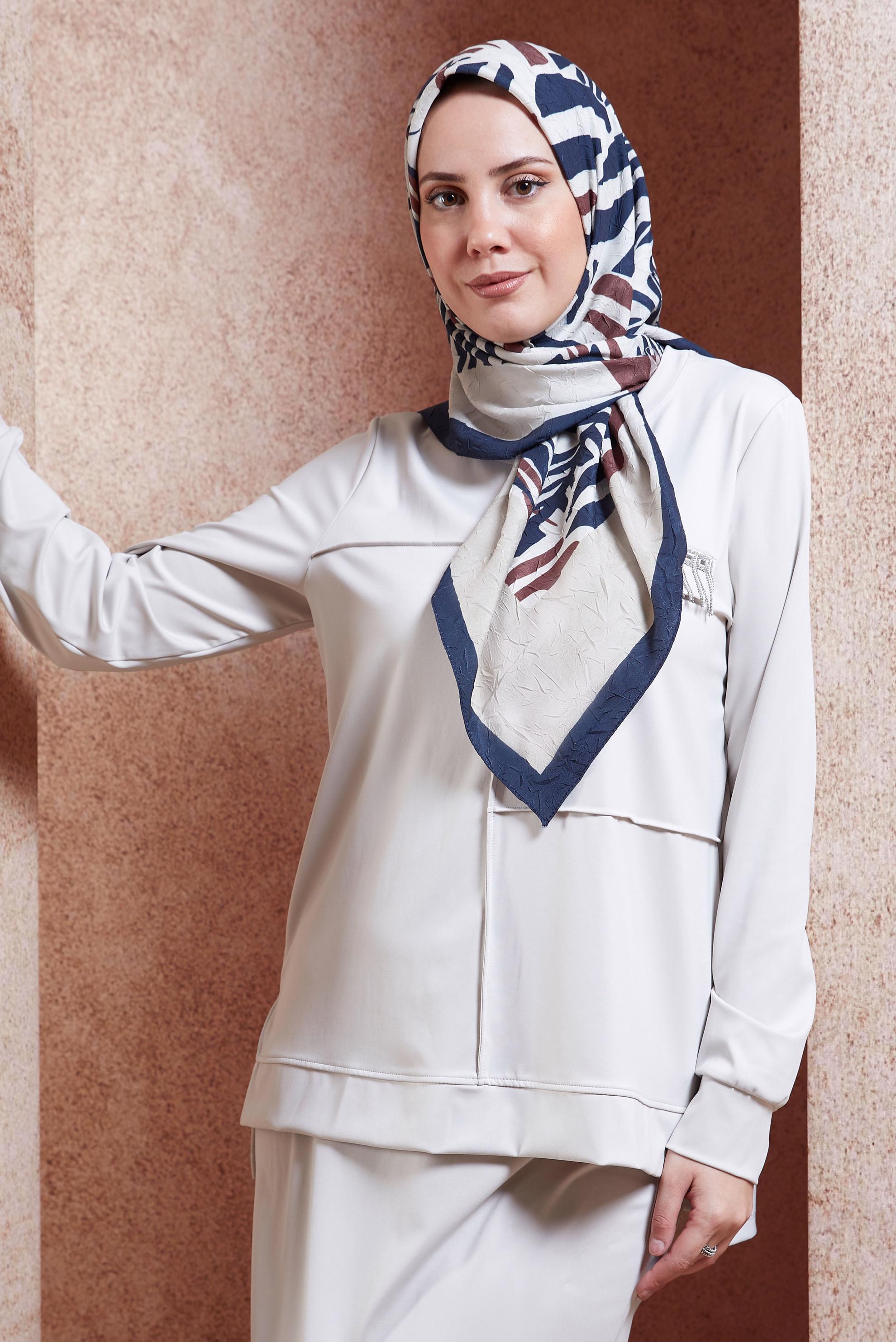 Tesettür giyim LACİVERT ALVİNA DESENLİ EŞARP 8441