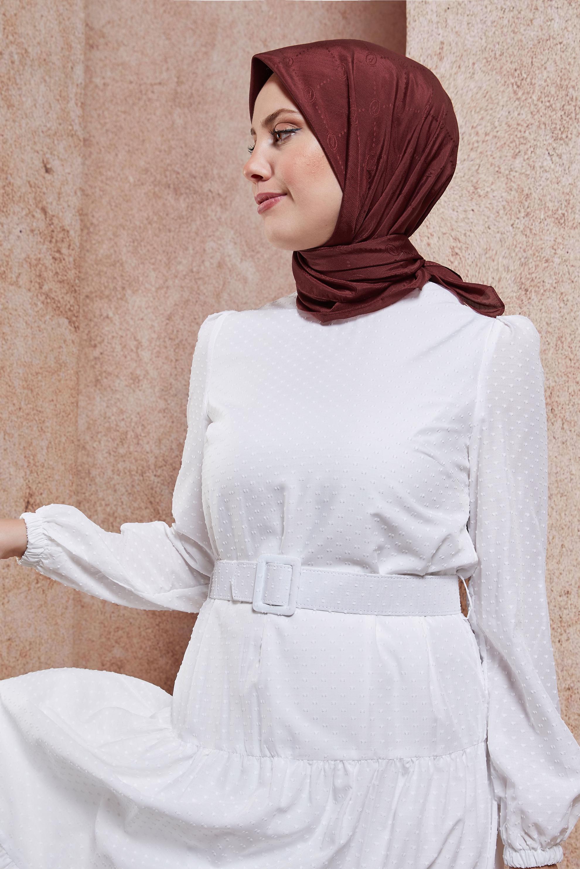 Tesettür giyim BORDO ALVİNA MONOGRAM EŞARP 8442