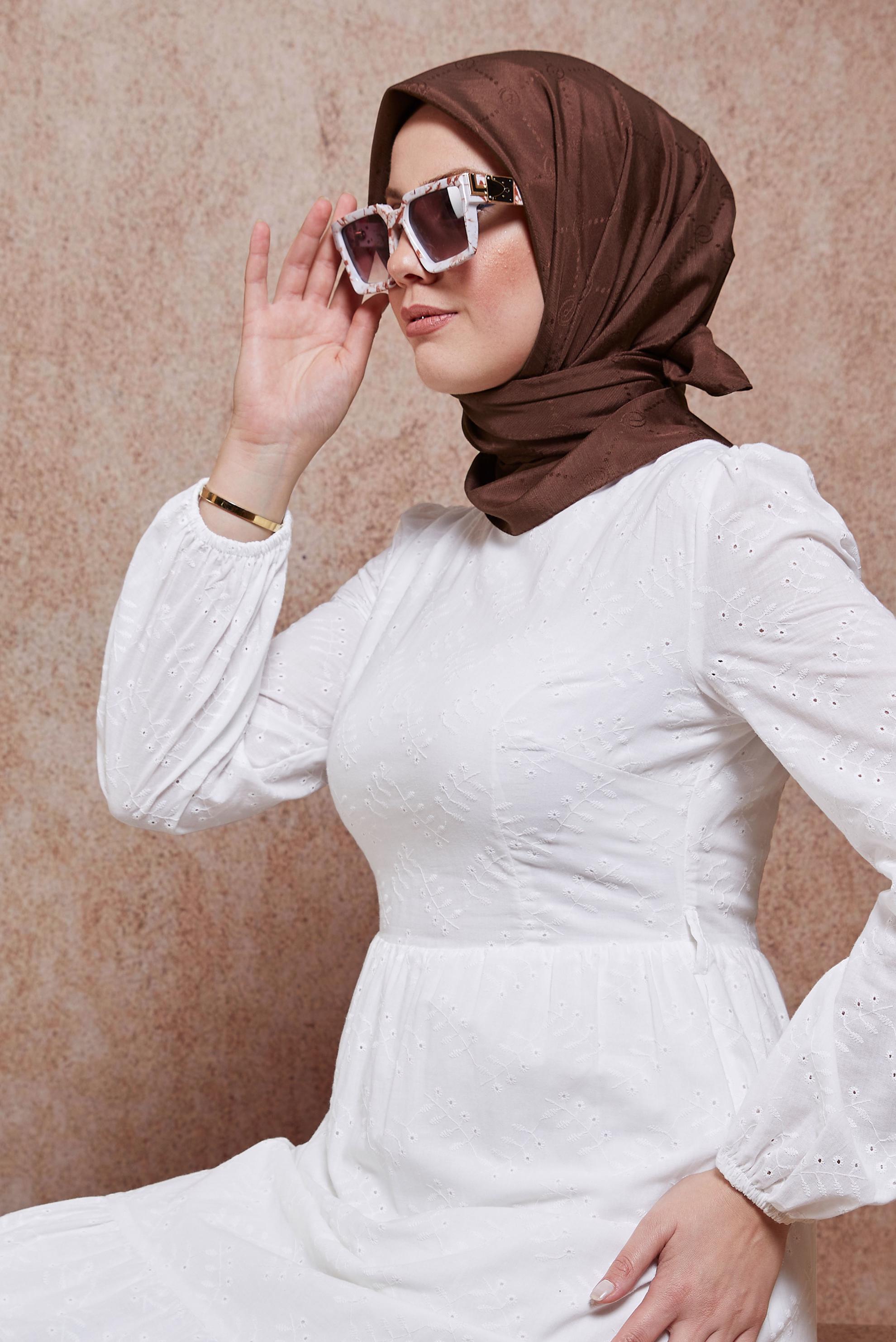 Tesettür giyim KAHVE ALVİNA MONOGRAM EŞARP 8442