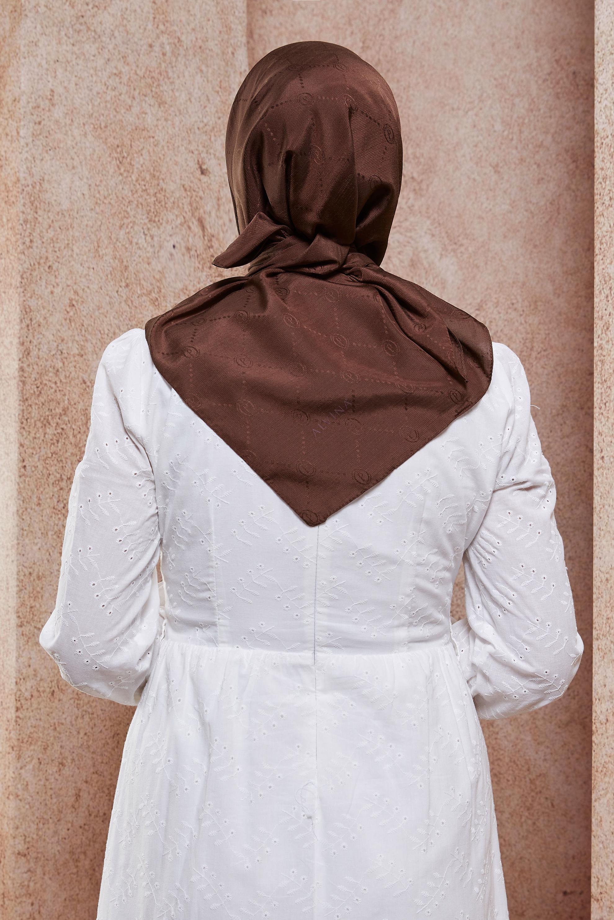 Tesettür giyim KAHVE ALVİNA MONOGRAM EŞARP 8442