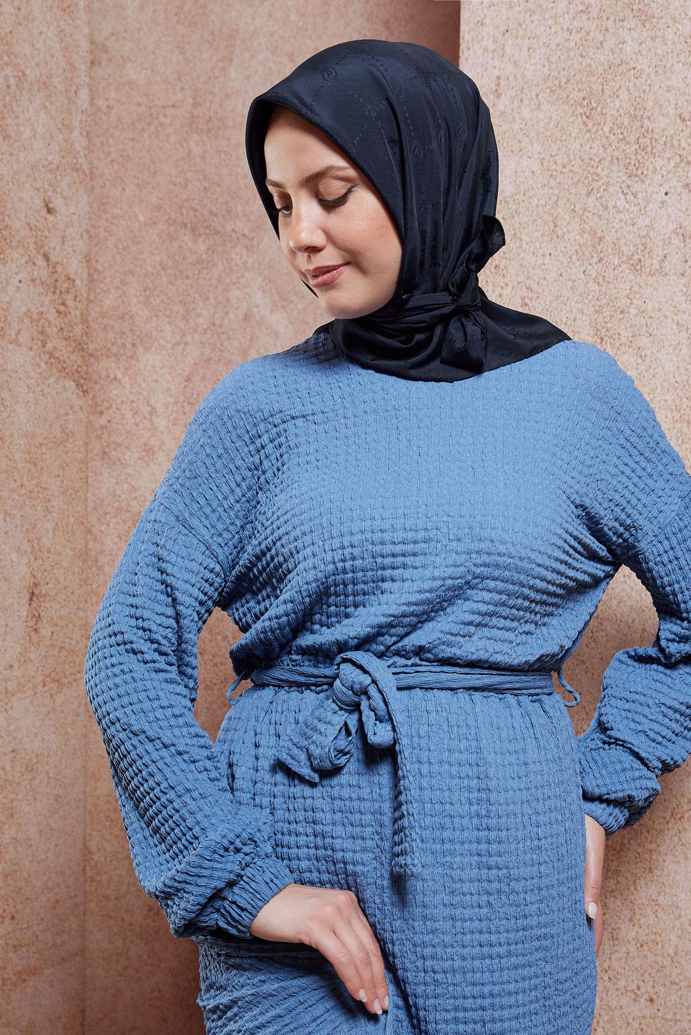 Tesettür giyim LACİVERT ALVİNA MONOGRAM EŞARP 8442