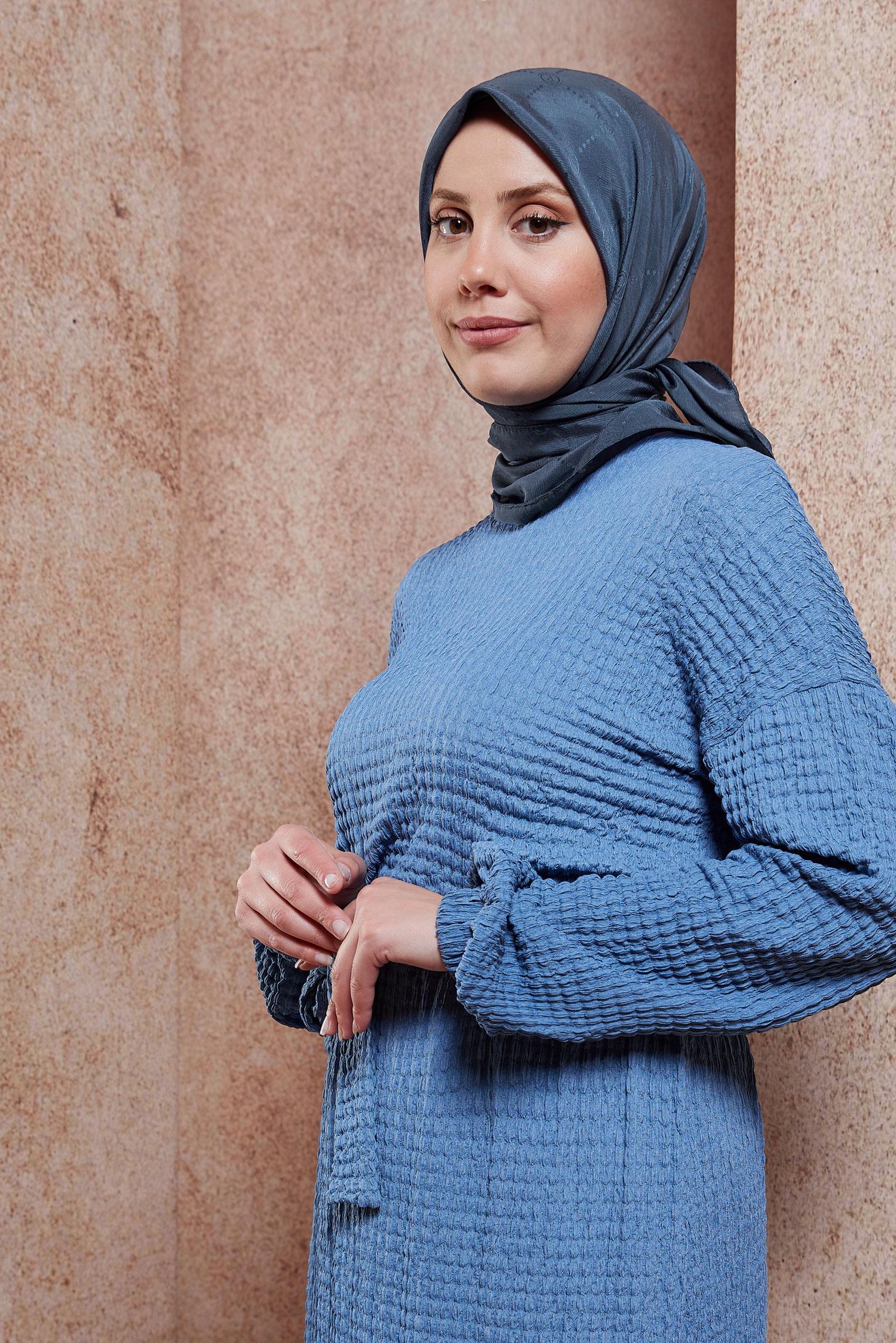 Tesettür giyim LACİVERT ALVİNA MONOGRAM EŞARP 8442