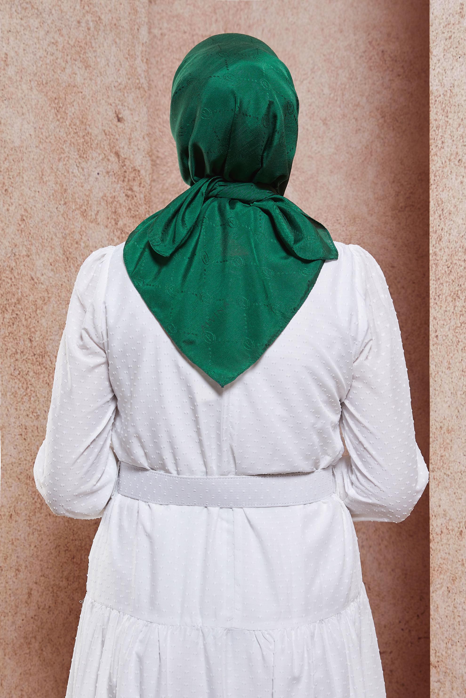 Tesettür giyim YEŞİL ALVİNA MONOGRAM EŞARP 8442