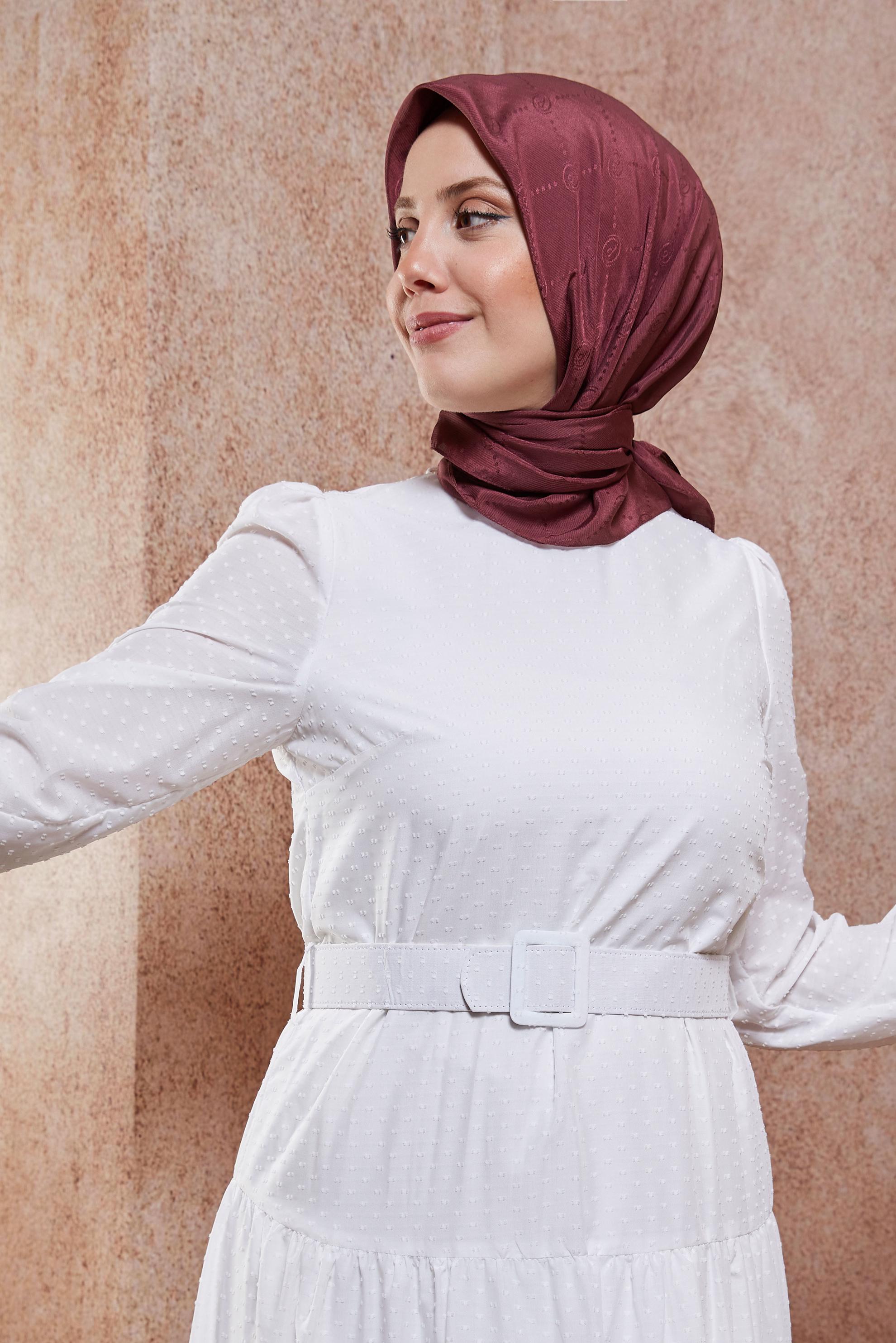 Tesettür giyim BORDO ALVİNA MONOGRAM EŞARP 8442