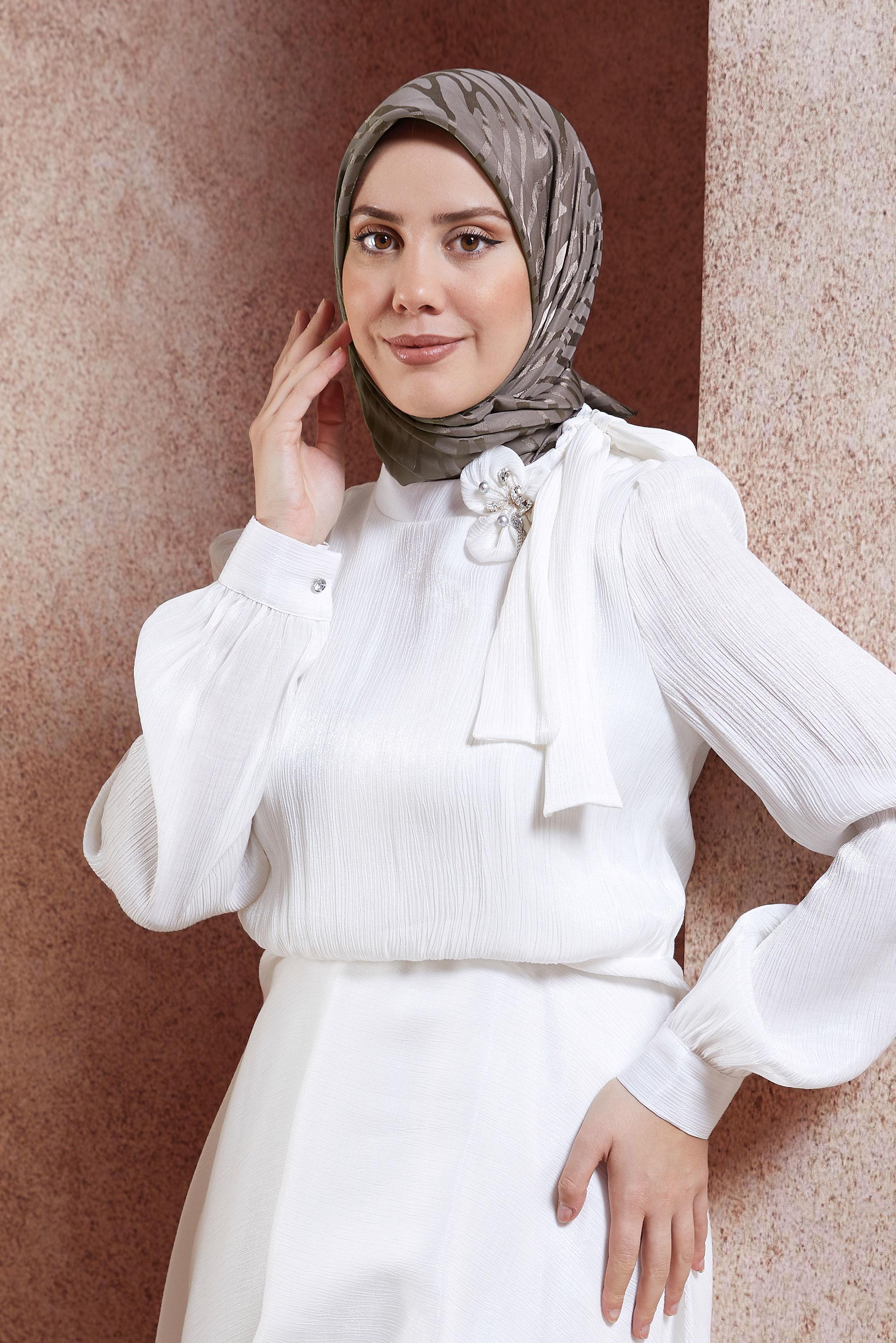 Tesettür giyim KAHVE ALVİNA ZEBRA DESEN JAKAR EŞARP 8454