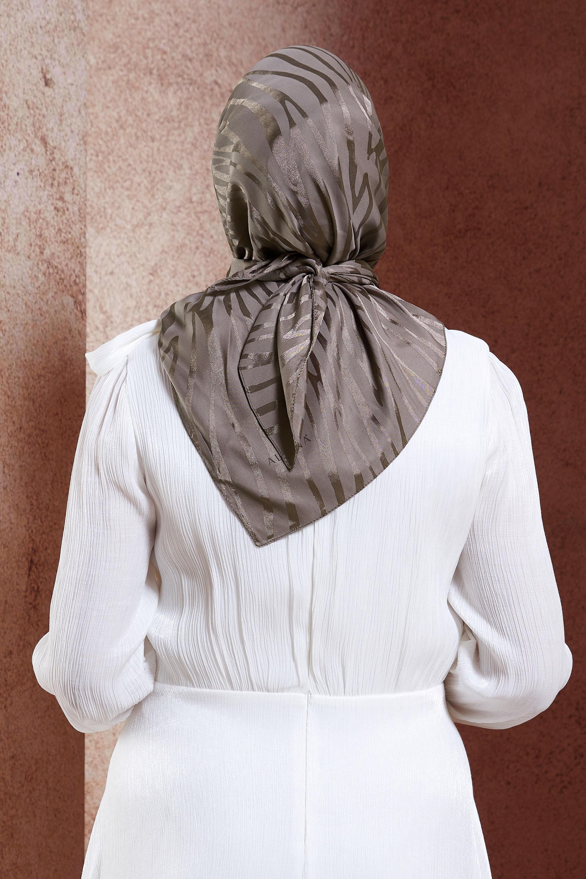 Tesettür giyim KAHVE ALVİNA ZEBRA DESEN JAKAR EŞARP 8454