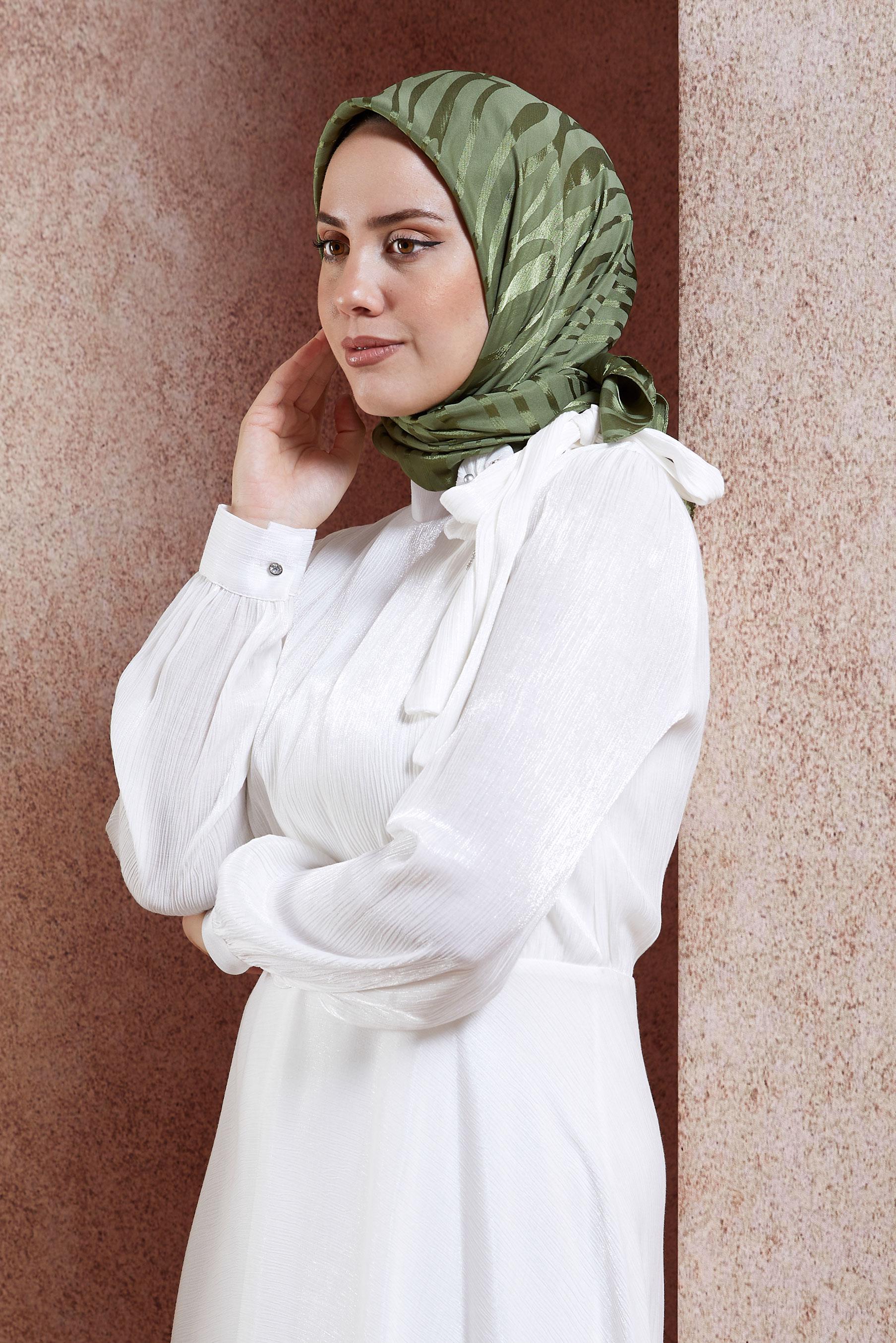 Tesettür giyim HAKİ ALVİNA ZEBRA DESEN JAKAR EŞARP 8454