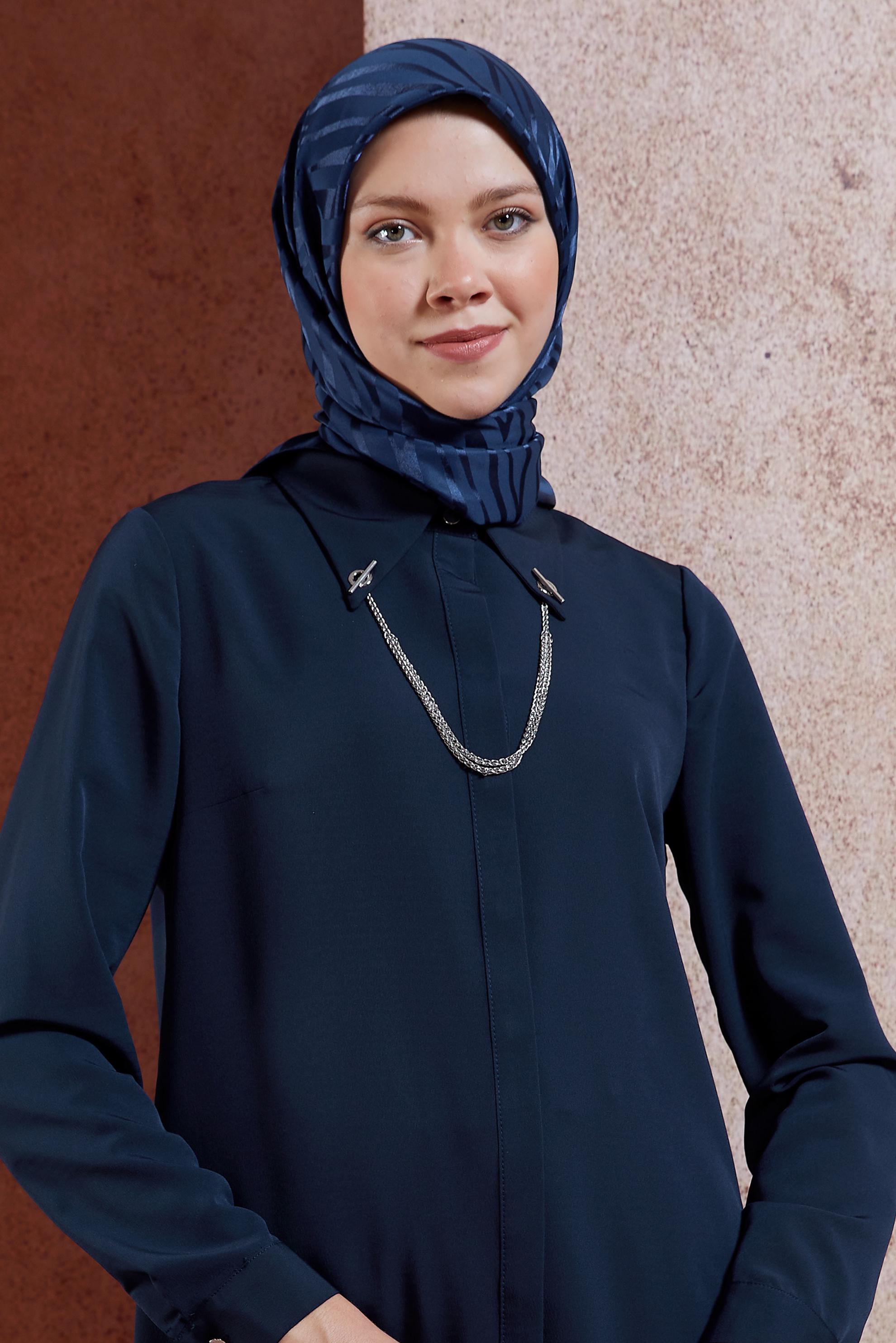 Tesettür giyim LACİVERT ALVİNA ZEBRA DESEN JAKAR EŞARP 8454