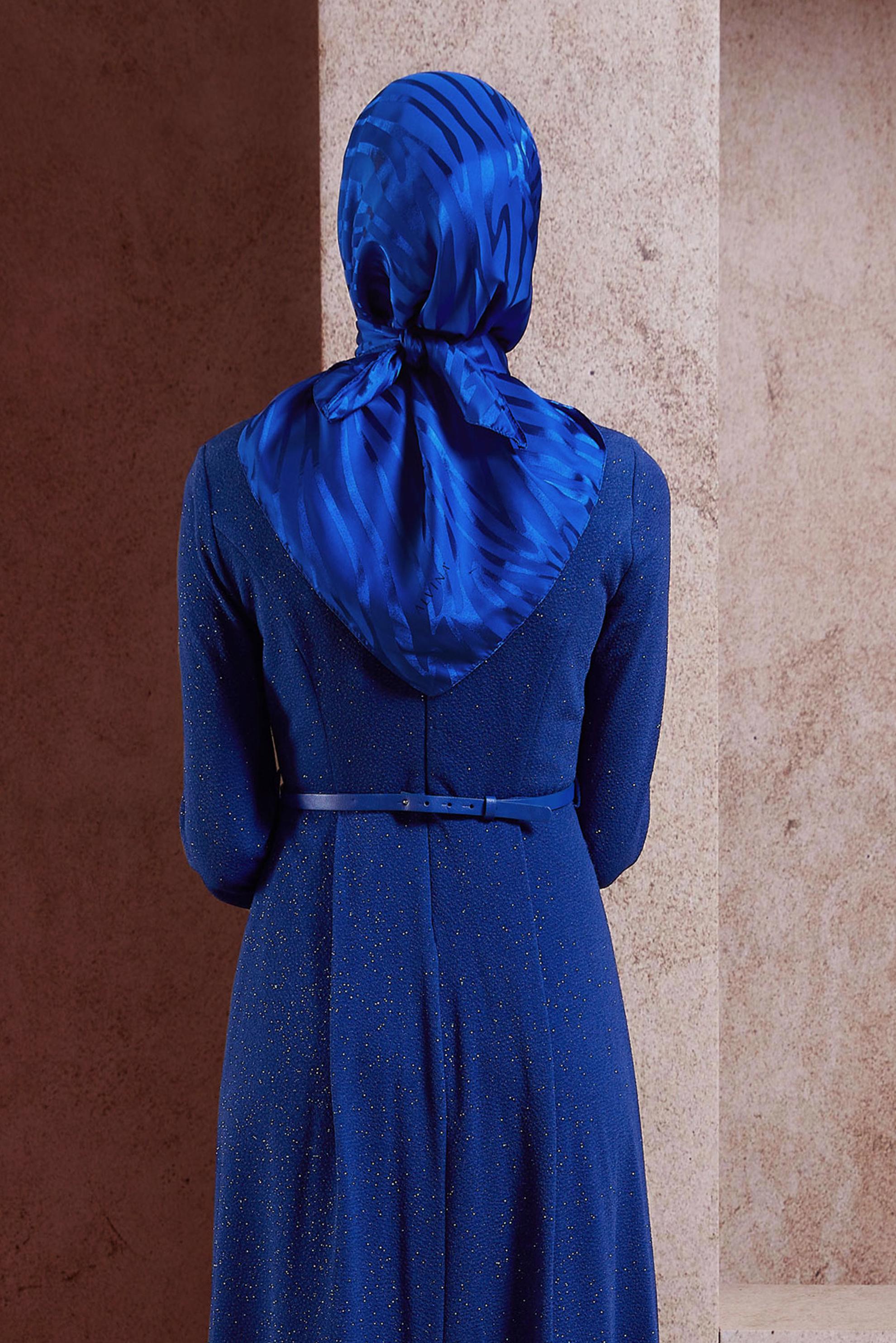 Tesettür giyim LACİVERT ALVİNA ZEBRA DESEN JAKAR EŞARP 8454