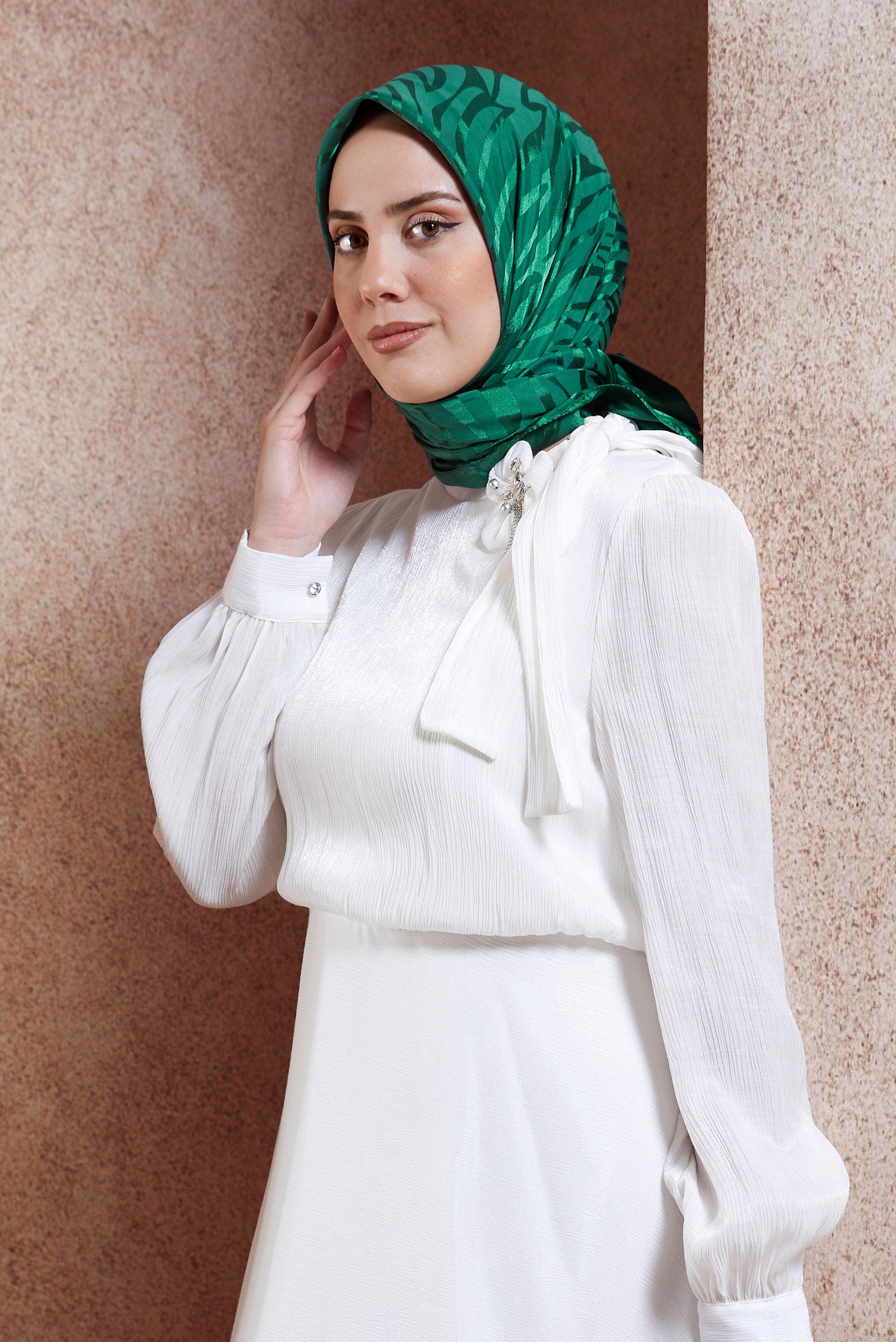 Tesettür giyim YEŞİL ALVİNA ZEBRA DESEN JAKAR EŞARP 8454