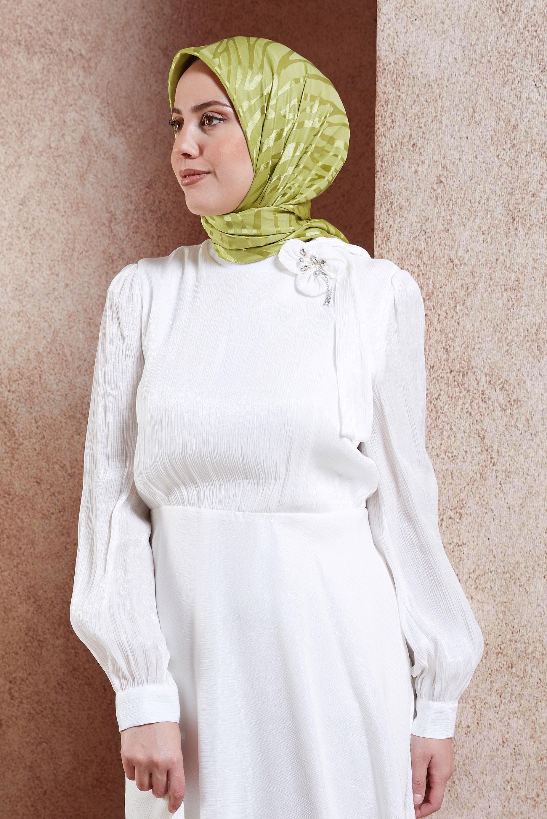 Tesettür giyim YEŞİL ALVİNA ZEBRA DESEN JAKAR EŞARP 8454