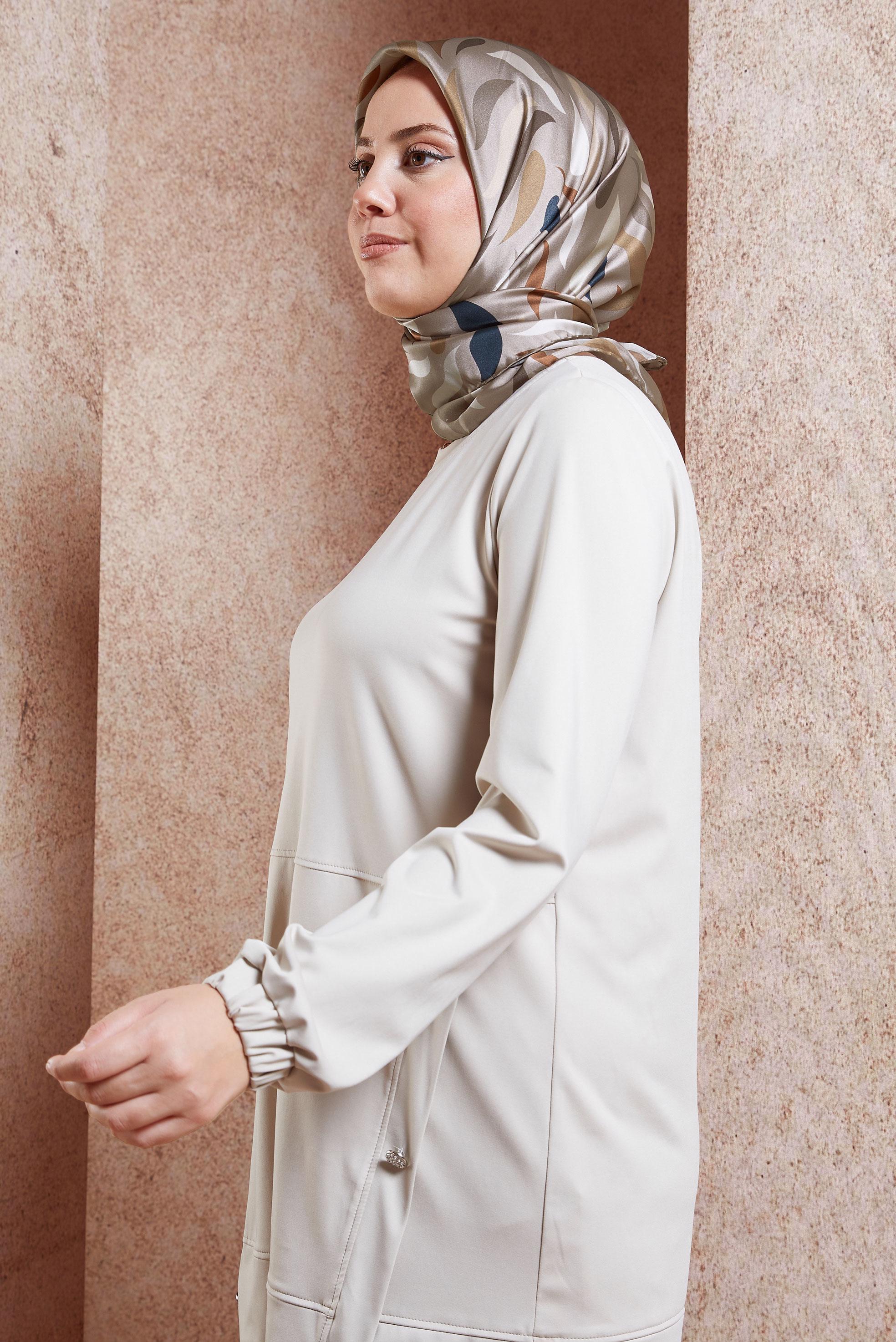 Tesettür giyim VİZON ALVİNA İPEK EŞARP 18736