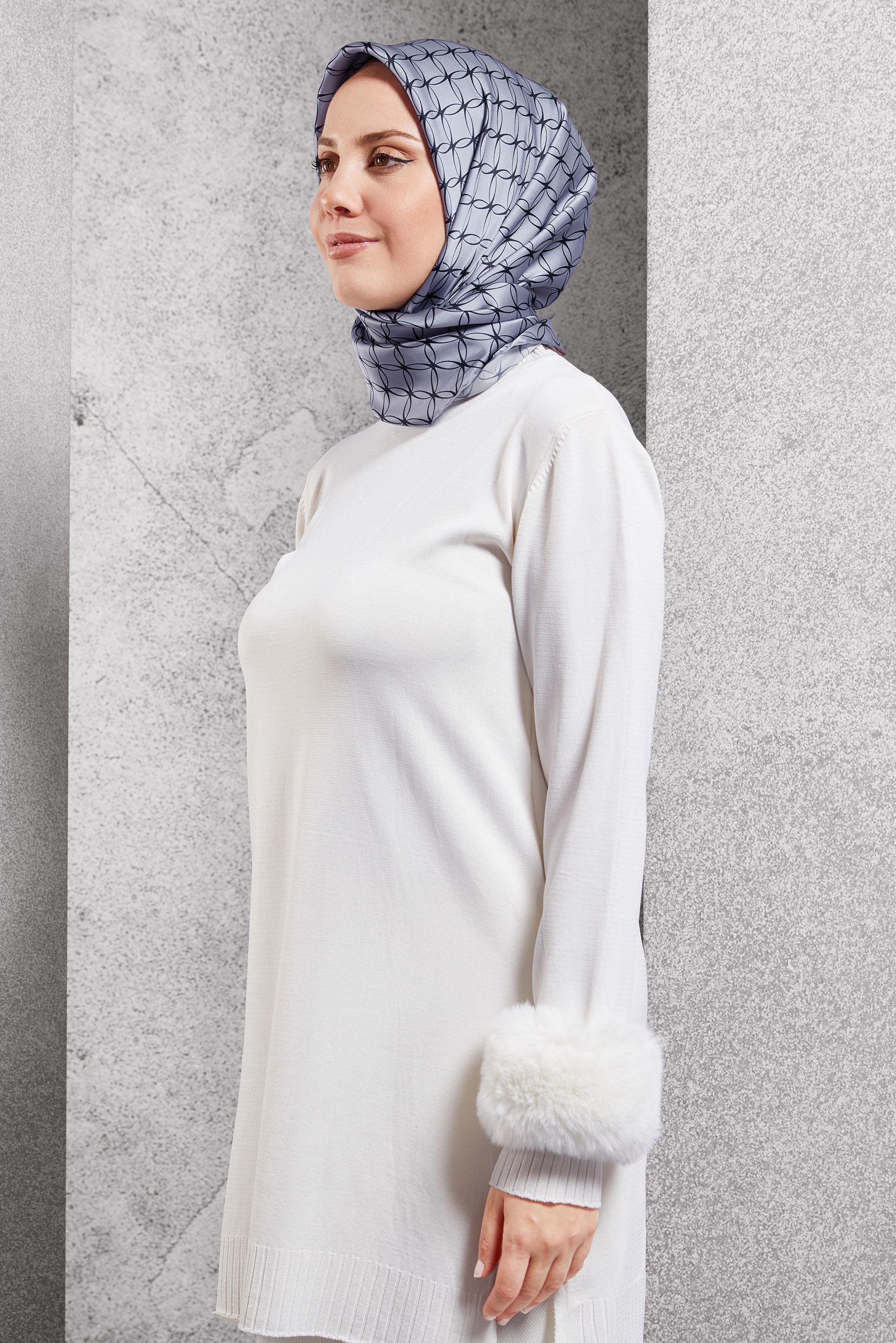 Tesettür giyim GRİ ALVİNA İPEK EŞARP 18758