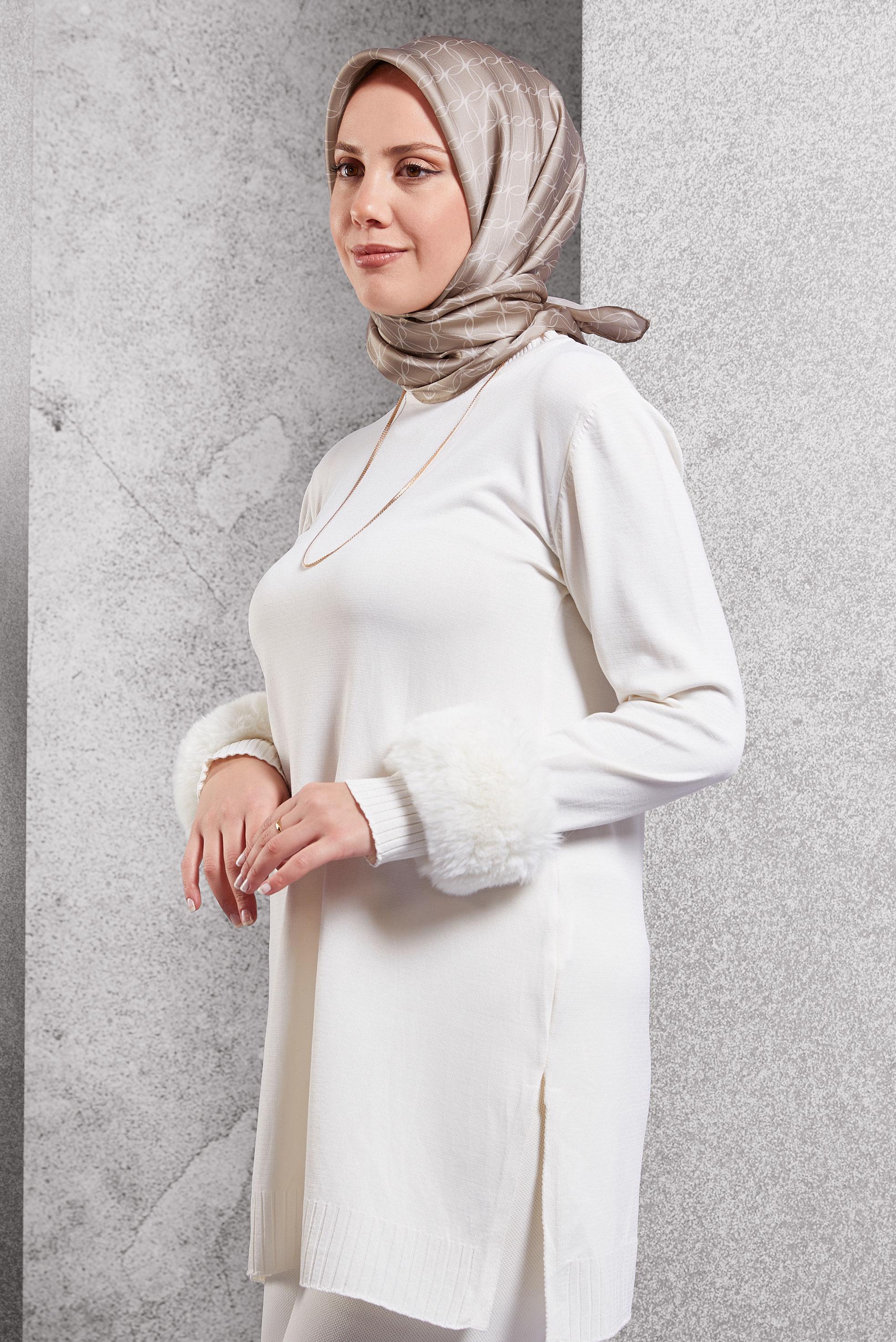 Tesettür giyim BEJ ALVİNA İPEK EŞARP 18758