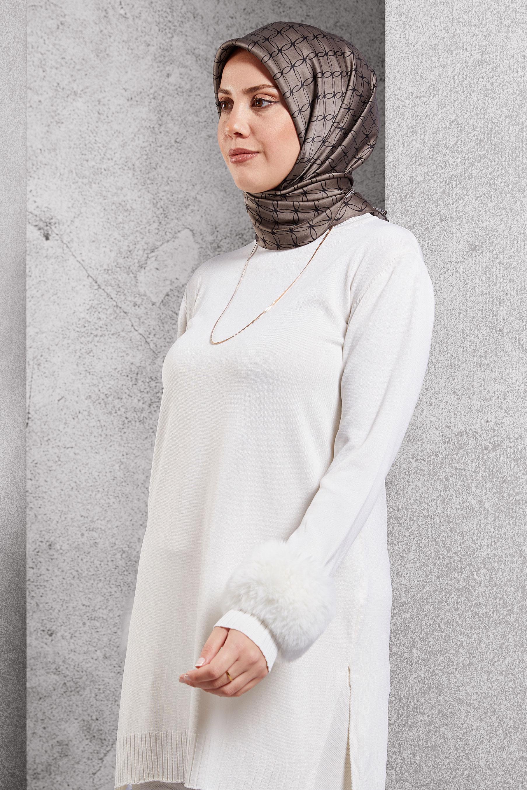 Tesettür giyim VİZON ALVİNA İPEK EŞARP 18758