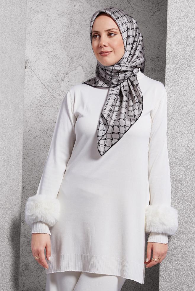 Vêtements hijab ARGENT ÉCHARPE EN SOIE ALVINA 18758 - ALVİNA