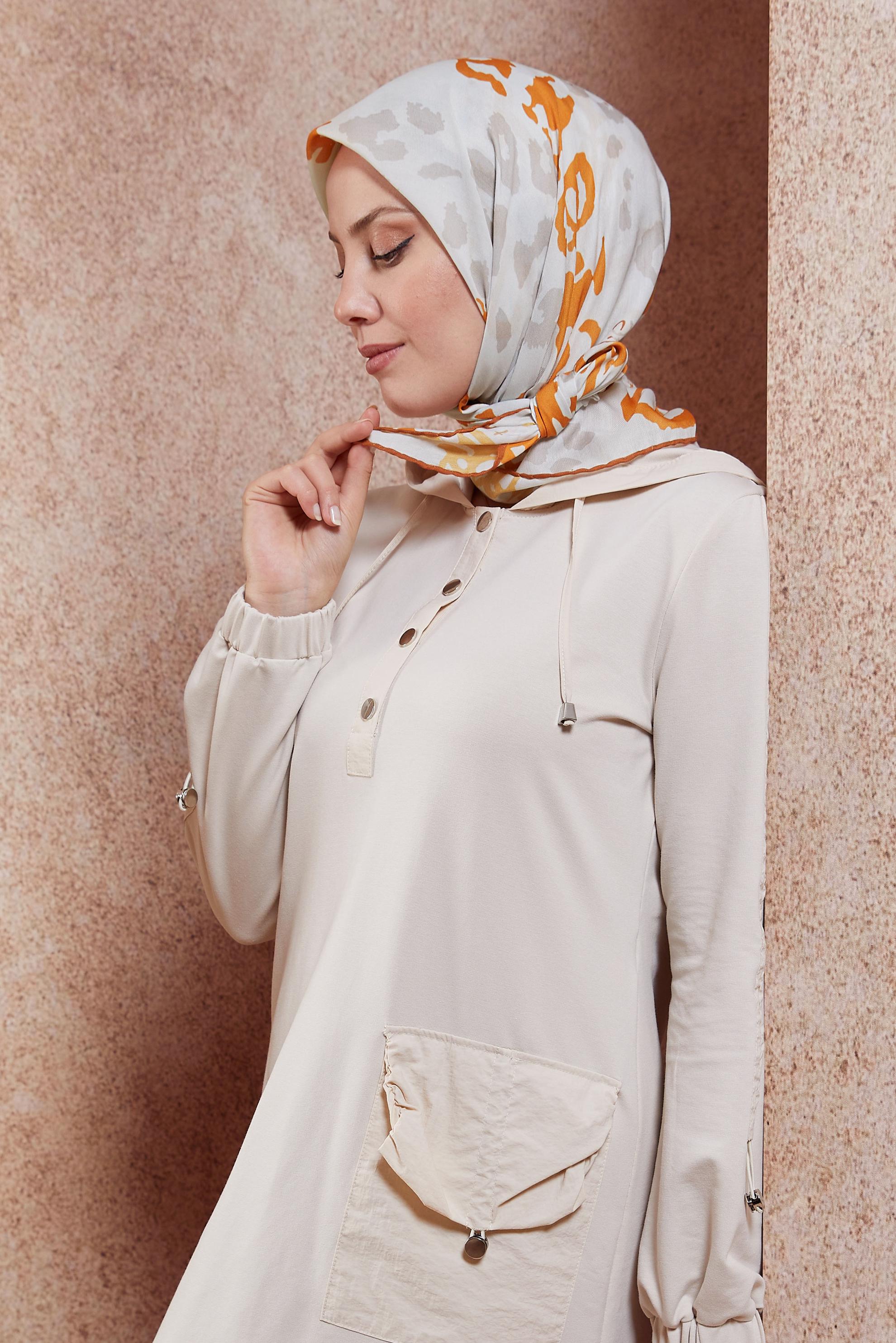 Tesettür giyim TURUNCU ALVİNA DESENLİ EŞARP 29219