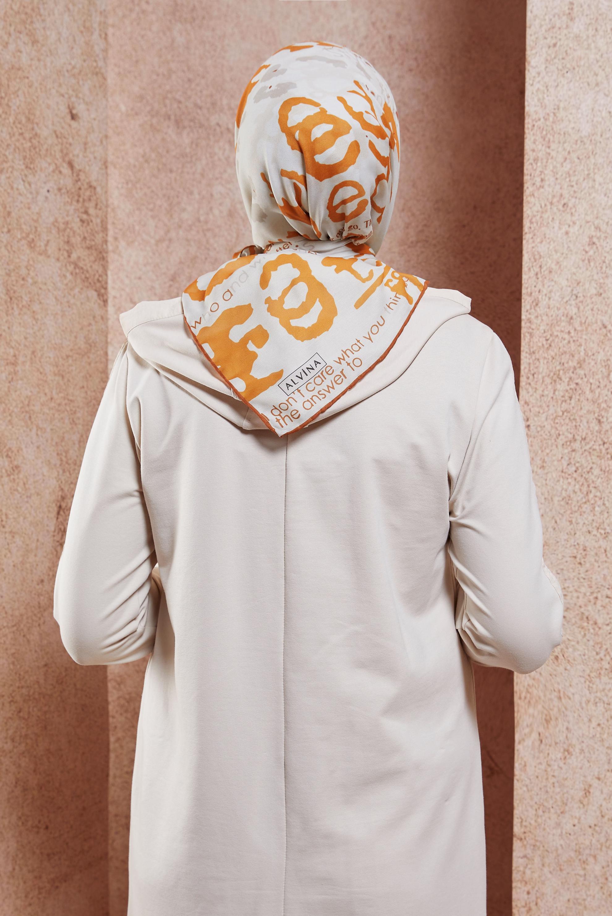 Tesettür giyim TURUNCU ALVİNA DESENLİ EŞARP 29219