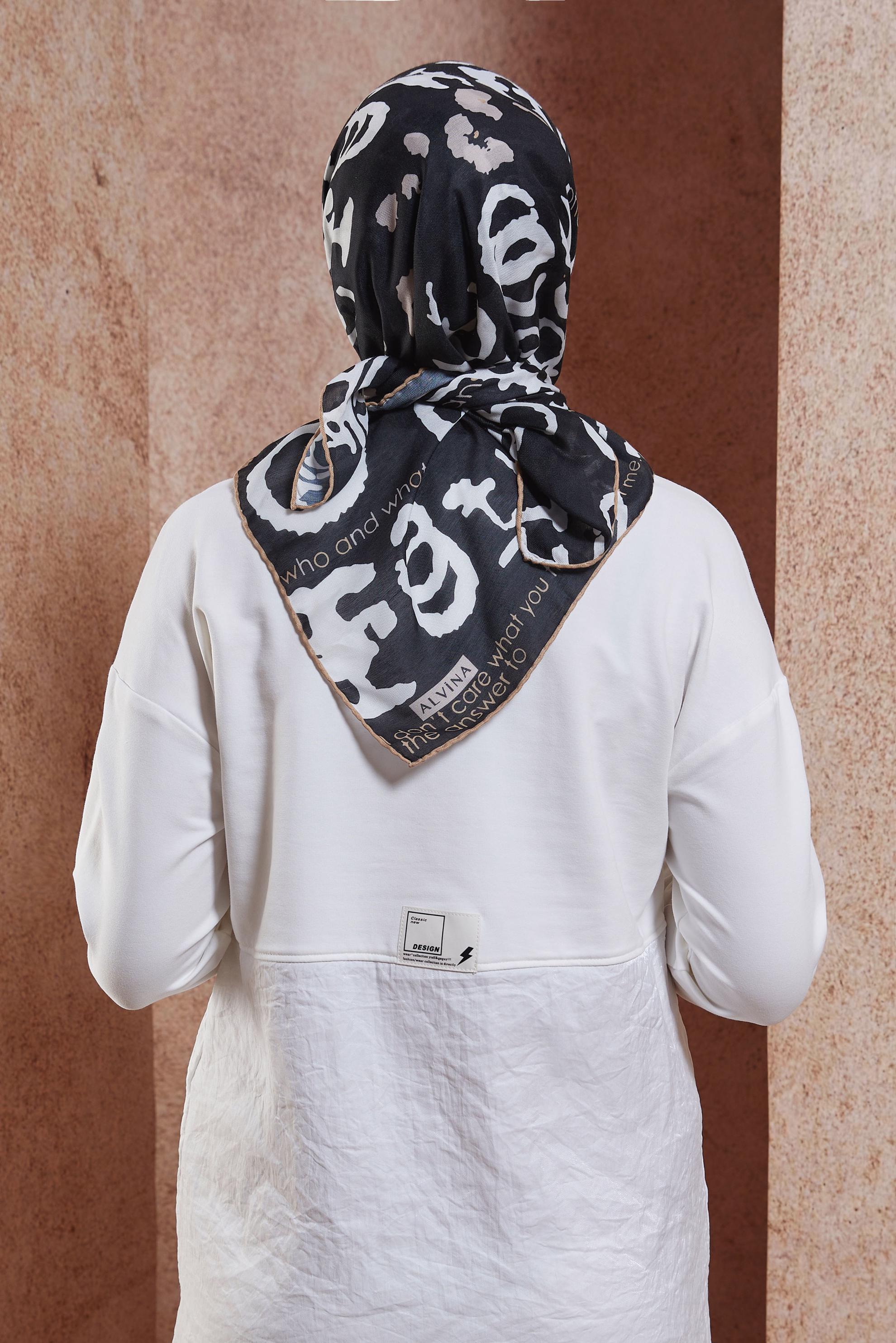 Tesettür giyim KAHVE ALVİNA DESENLİ EŞARP 29219