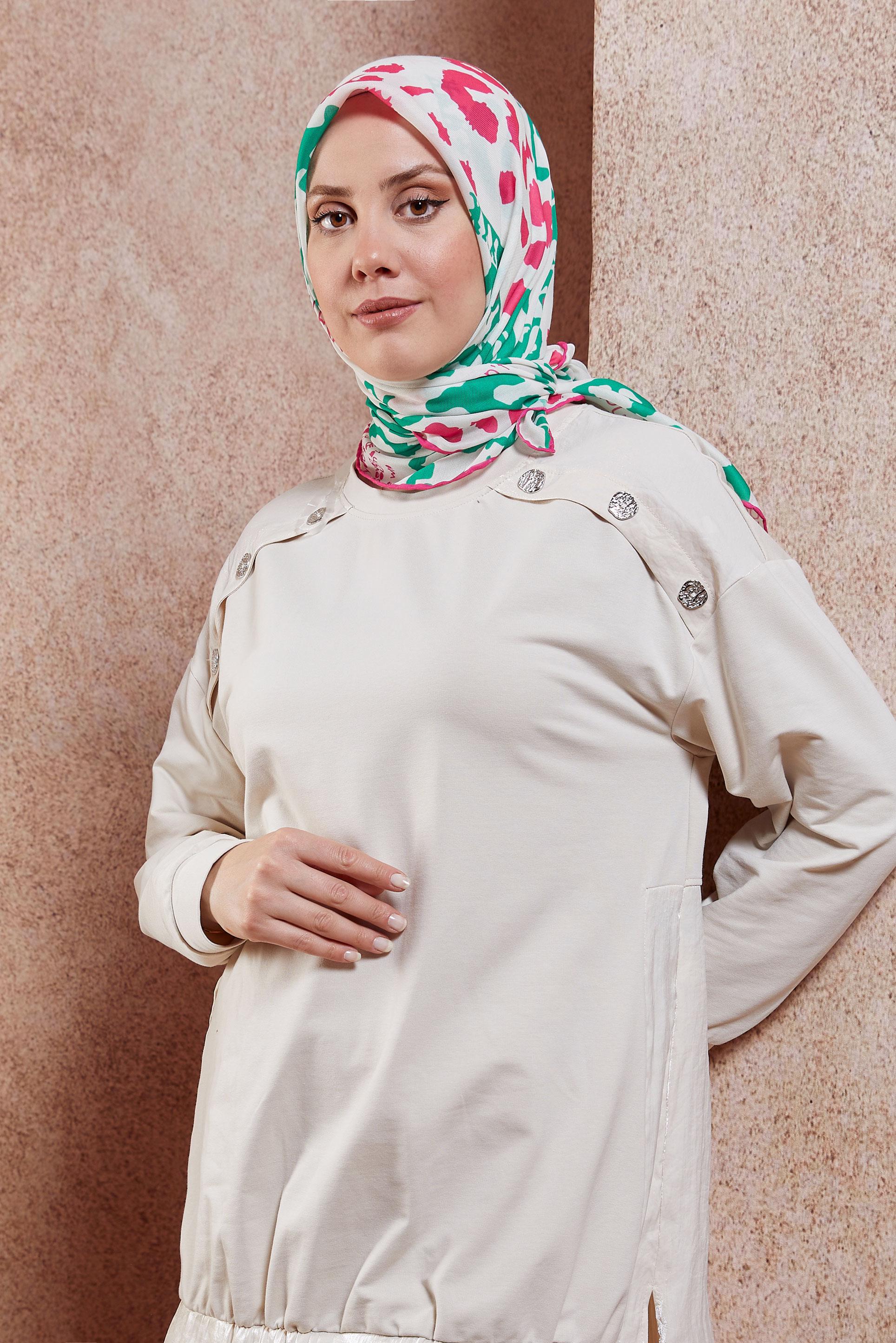 Tesettür giyim YEŞİL ALVİNA DESENLİ EŞARP 29219