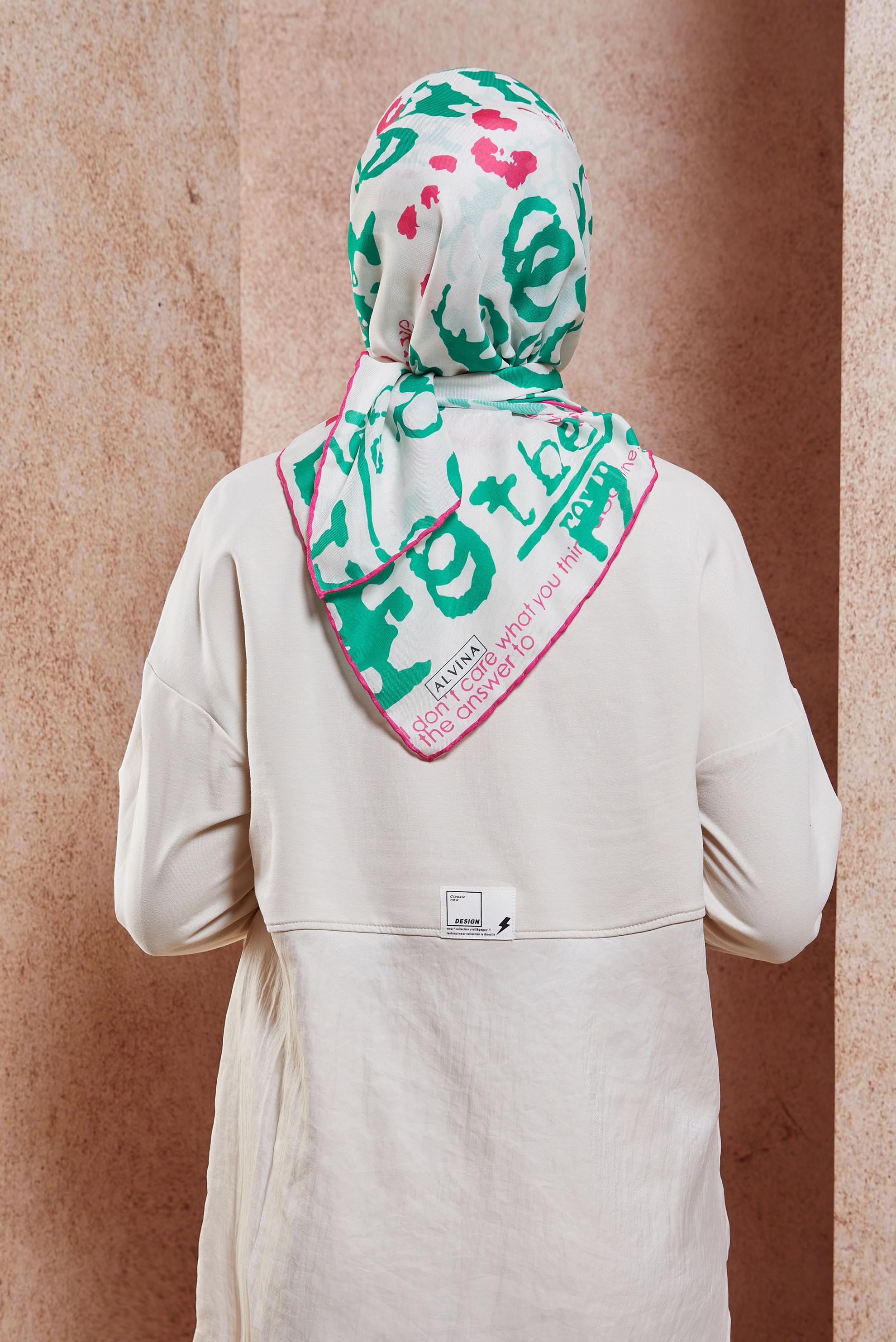 Tesettür giyim YEŞİL ALVİNA DESENLİ EŞARP 29219