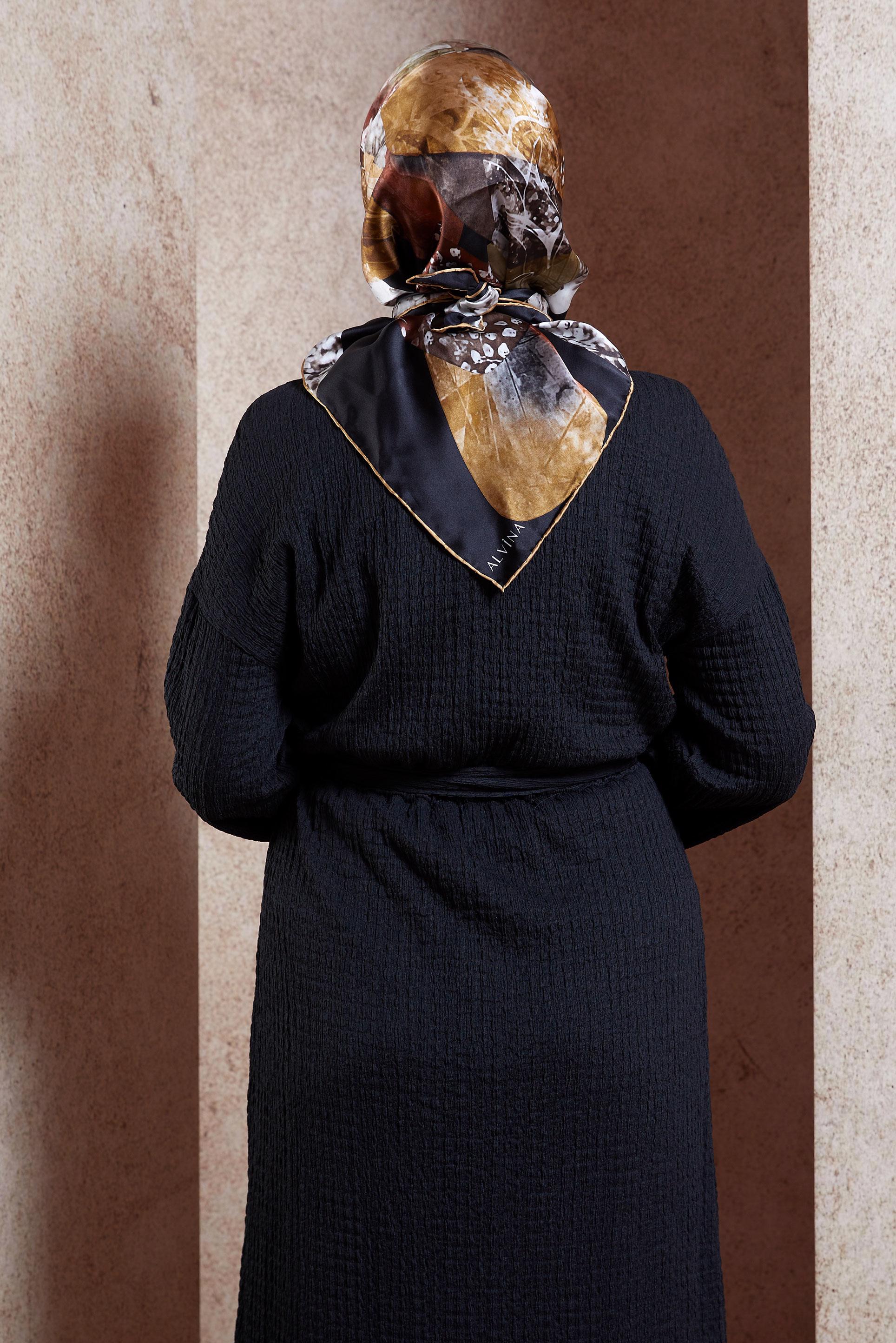 Tesettür giyim SİYAH ALVİNA İPEK EŞARP 49940