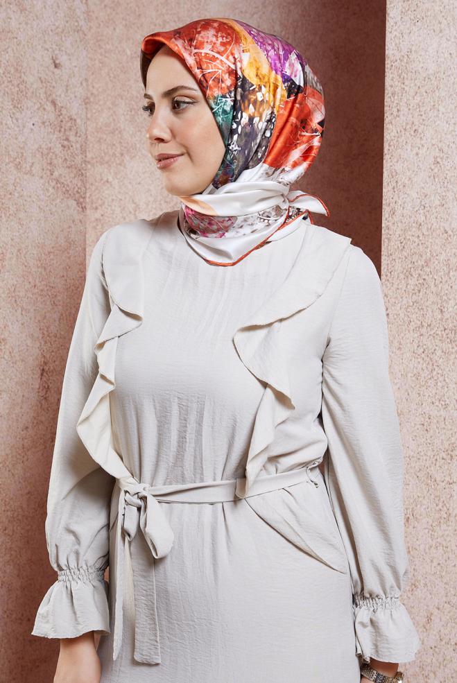 Vêtements hijab ORANGE ÉCHARPE EN SOIE ALVINA 49940 - ALVİNA