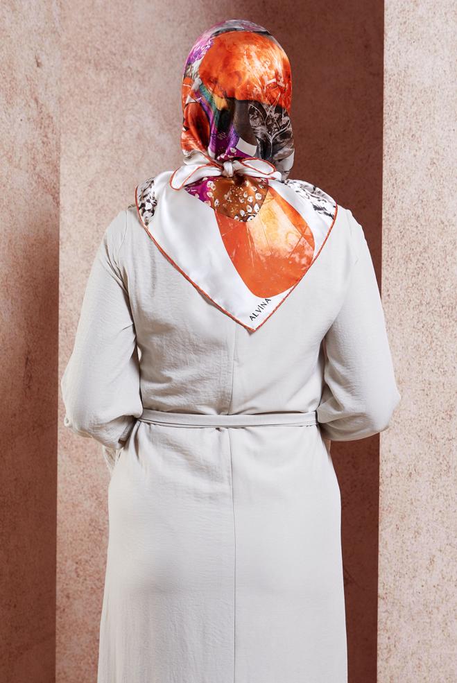 Vêtements hijab ORANGE ÉCHARPE EN SOIE ALVINA 49940 - ALVİNA