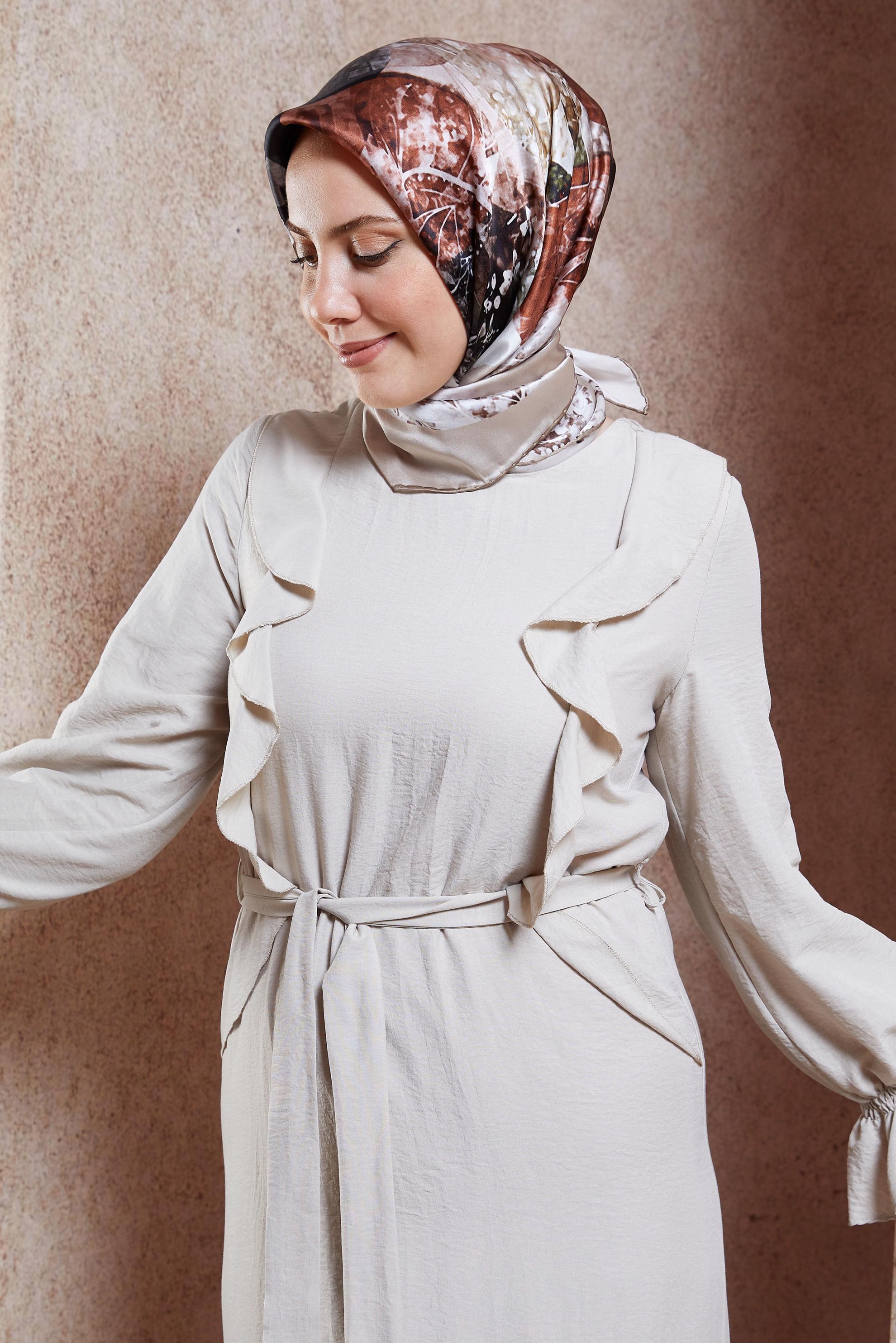 Tesettür giyim BEJ ALVİNA İPEK EŞARP 49940
