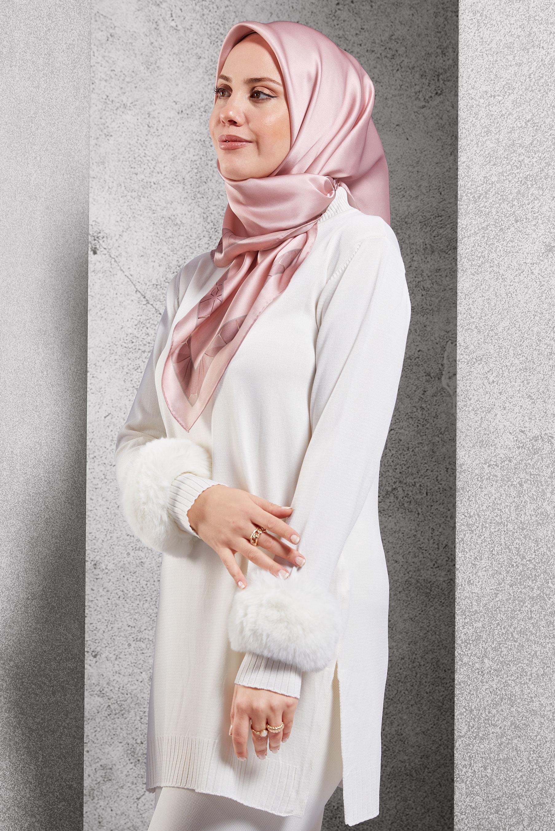 Tesettür giyim PUDRA ALVİNA İPEK EŞARP 5101