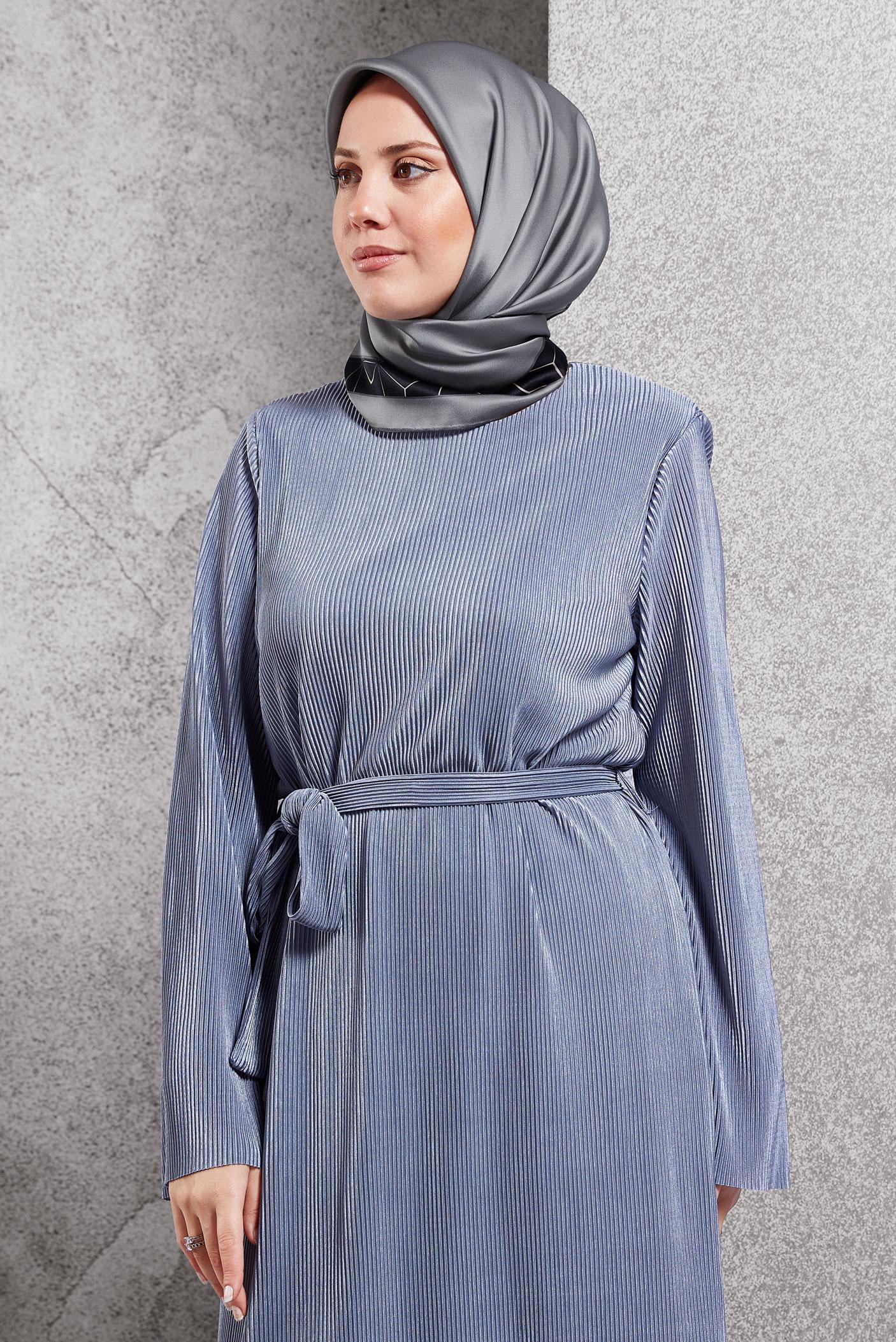 Tesettür giyim GRİ ALVİNA İPEK EŞARP 5101