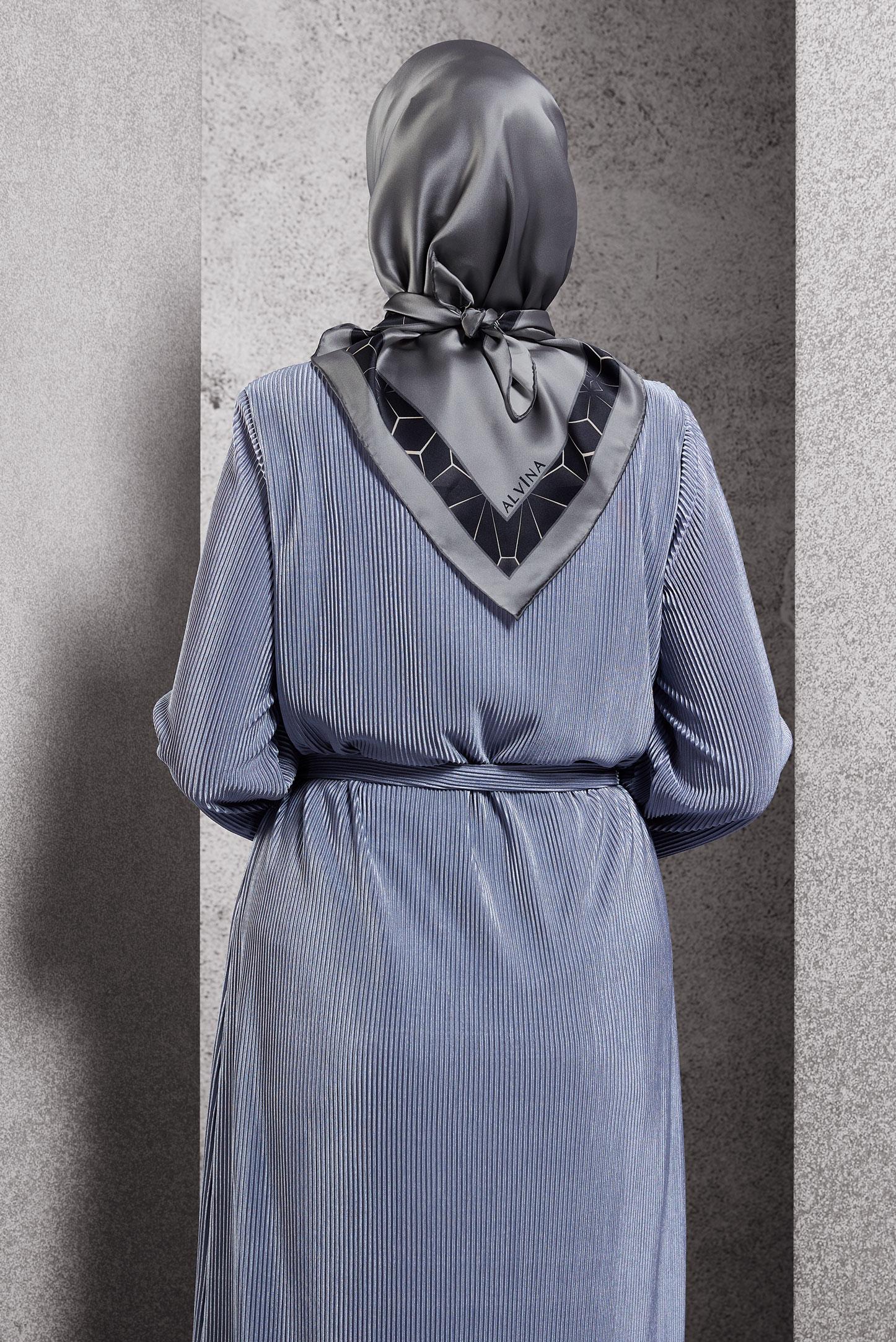 Tesettür giyim GRİ ALVİNA İPEK EŞARP 5101