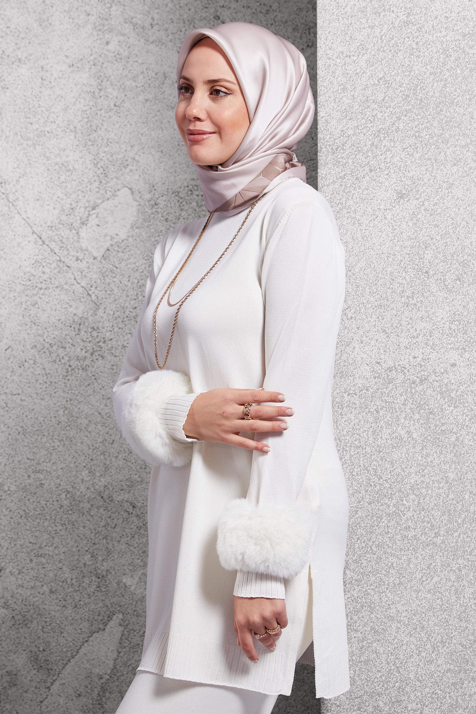 Tesettür giyim BEJ ALVİNA İPEK EŞARP 5101