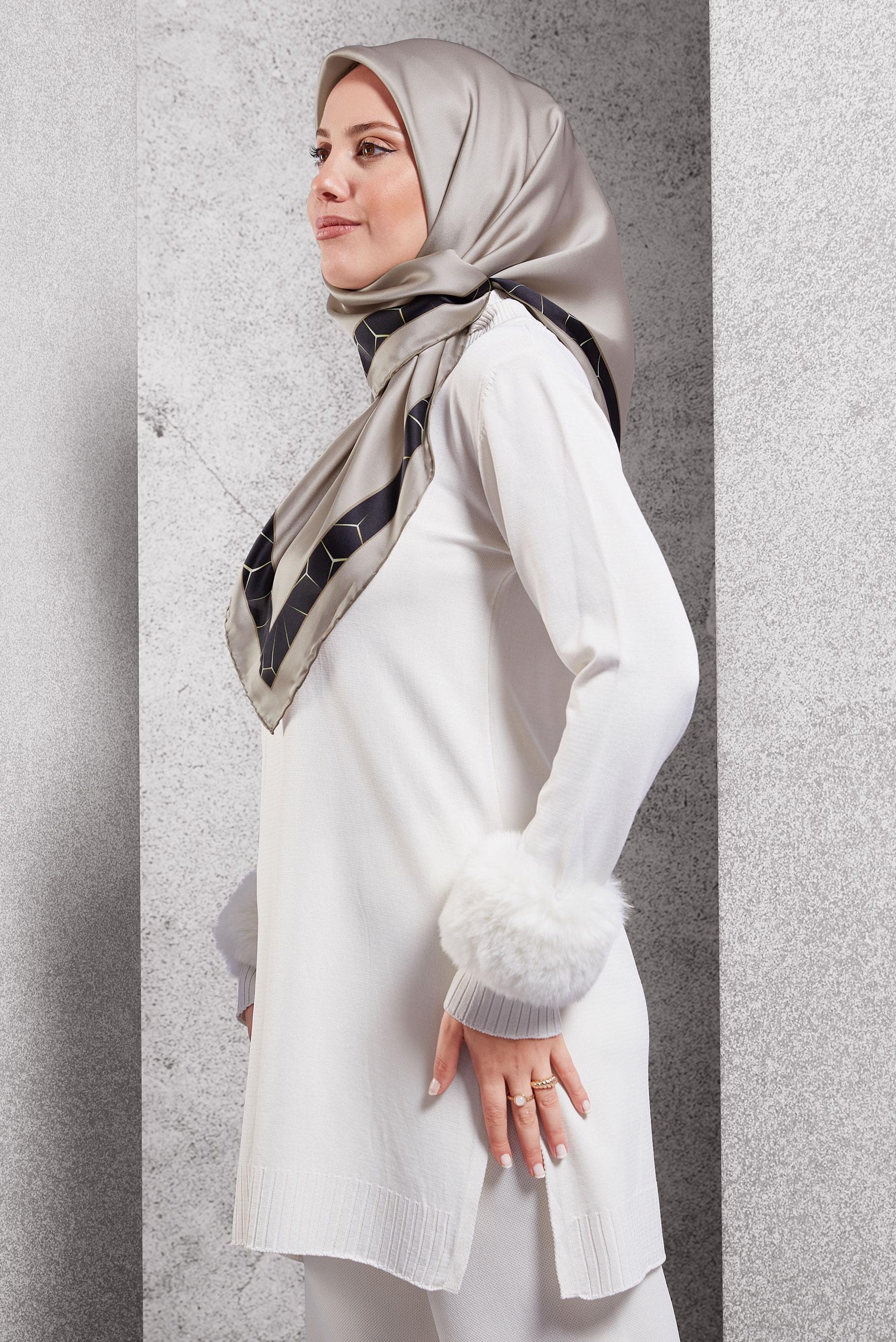 Tesettür giyim VİZON ALVİNA İPEK EŞARP 5101