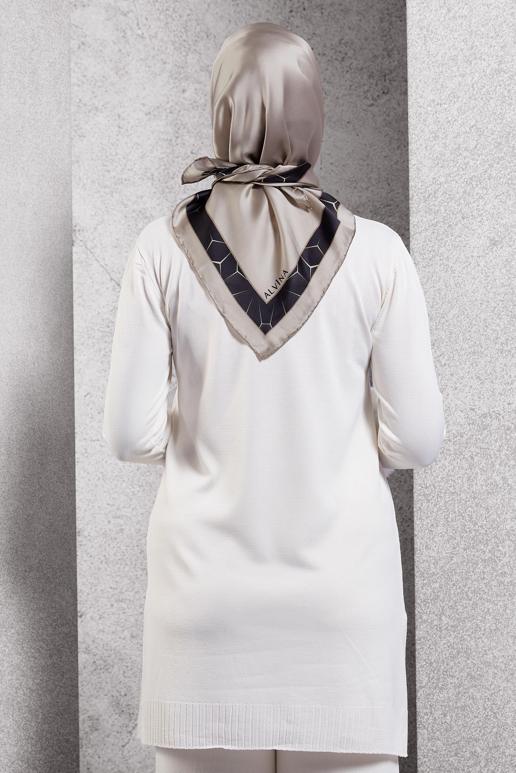 Tesettür giyim VİZON ALVİNA İPEK EŞARP 5101