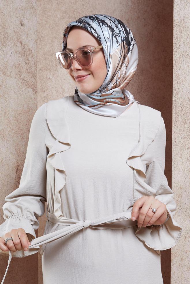 Hijab-Kleidung BEIGE ALVINA SEIDENKOPFTUCH 5111 - ALVİNA